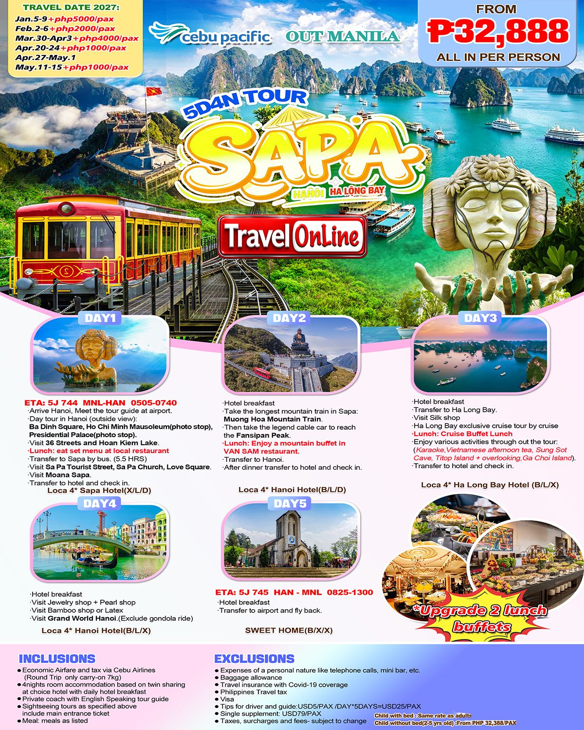 HANOI-SAPA HA LONG BAY 5D4N Tour(5J): AS LOW AS ₱32888/PAX promo image