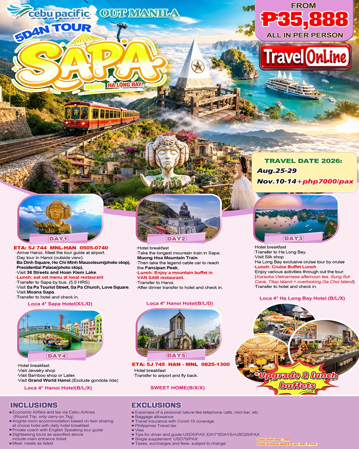 HANOI +SAPA HA LONG BAY 5D4N Tour-5J: AS LOW AS ₱35888/PAX promo image