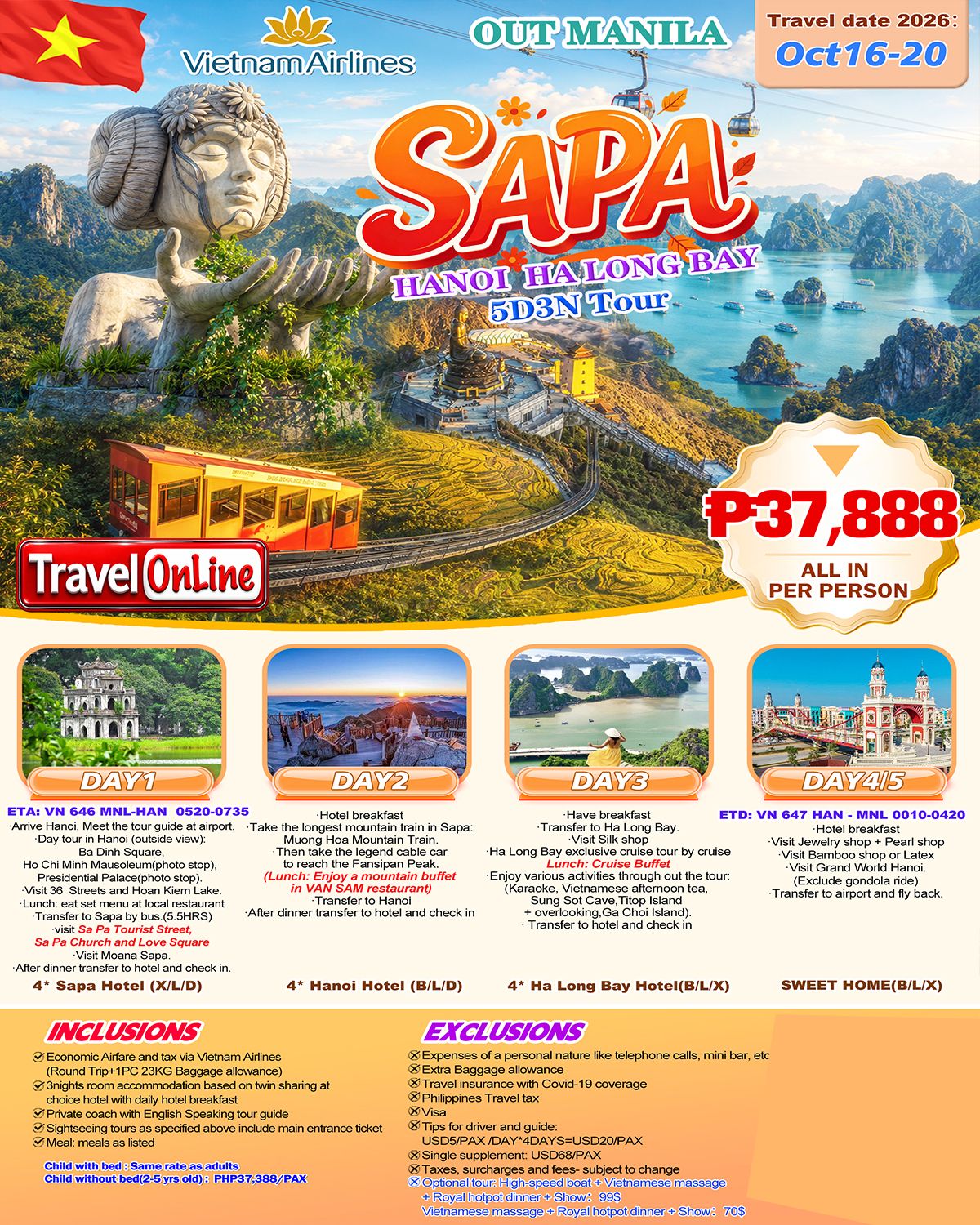 HANOI-SAPA HALONGBAY 5D3N (VN): AS LOW AS ₱37888/PAX promo image