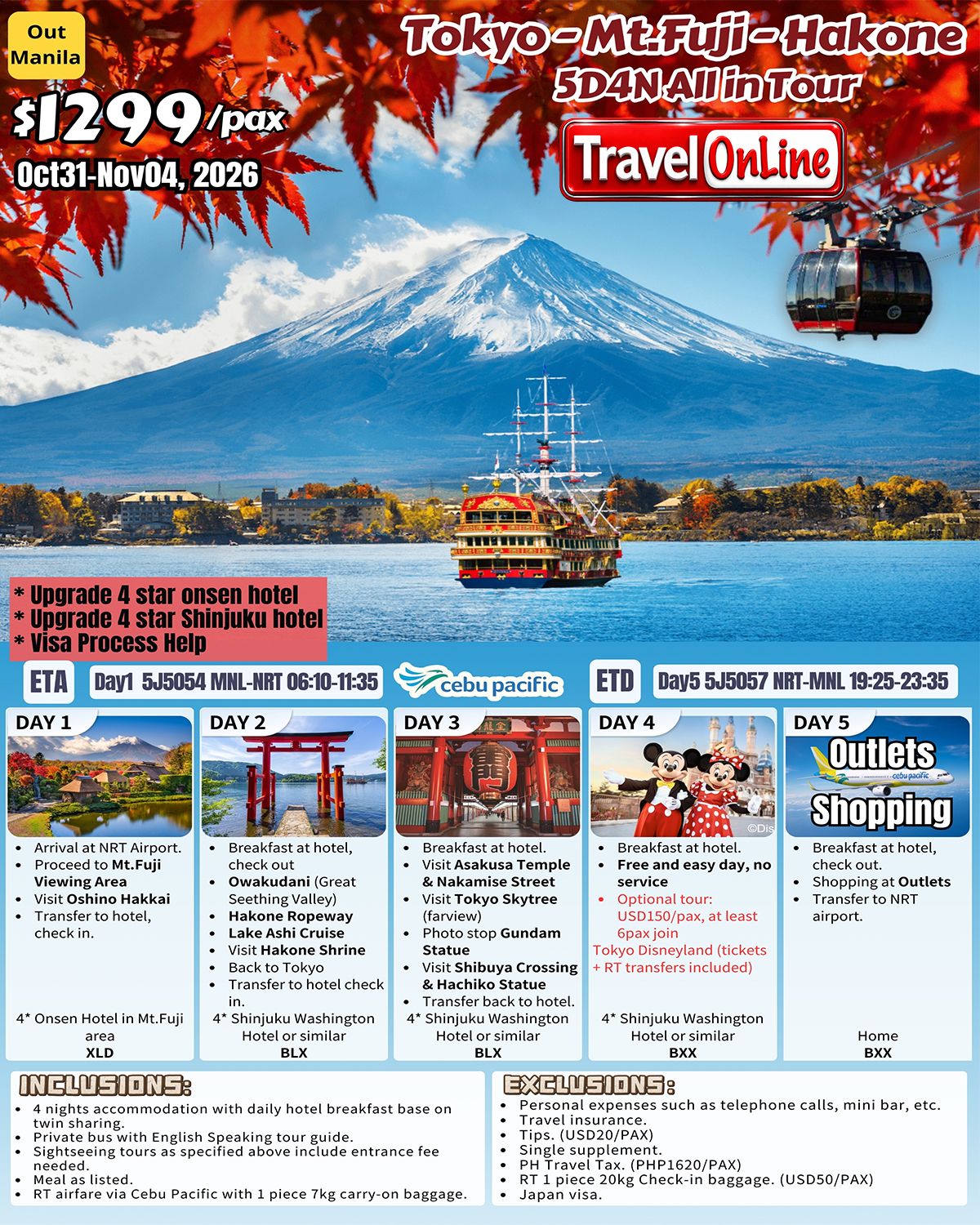 Tokyo-Mt.Fuji-Hakone 5D4N ALL IN Tour: AS LOW AS $1299/PAX promo image