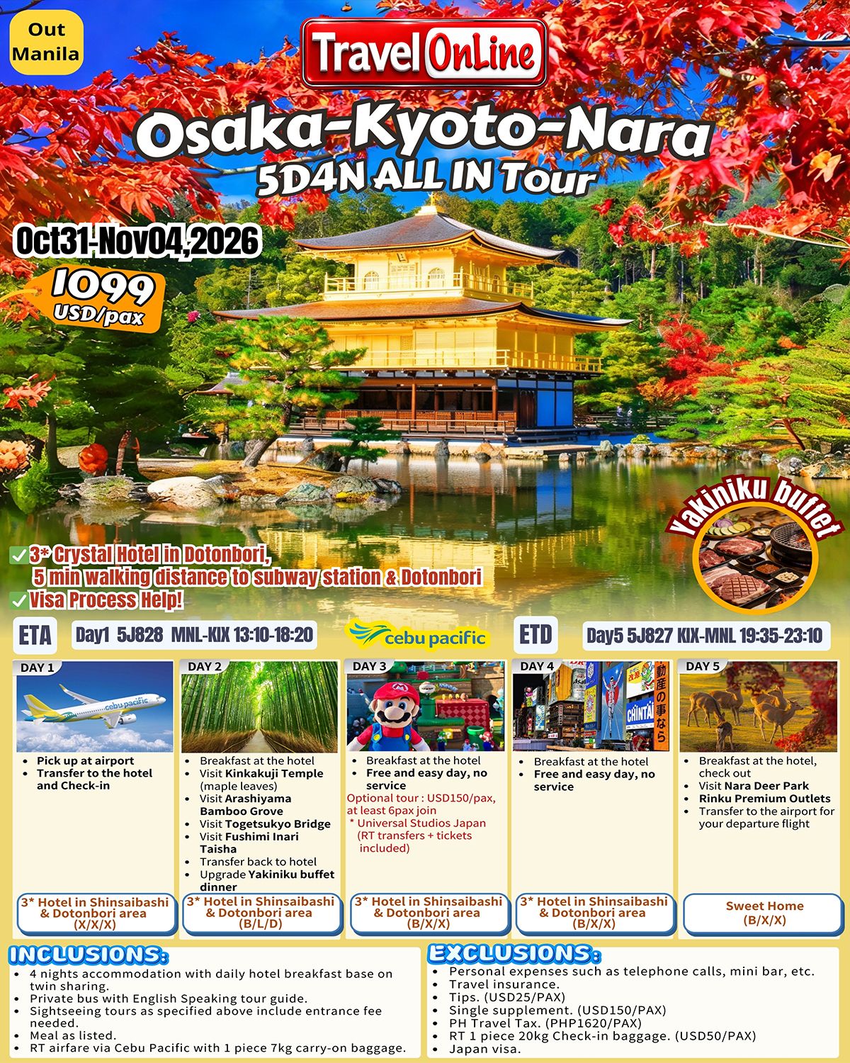 Osaka-Kyoto-Nara 5D4N ALL IN Tour: AS LOW AS $1099/PAX promo image