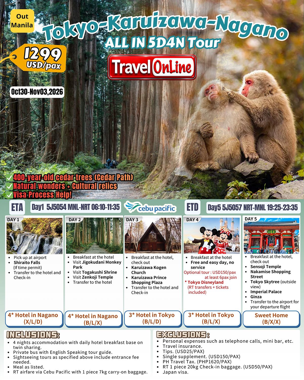 Tokyo-Karuizawa-Nagano 5D4N ALL IN Tour: AS LOW AS $1299/PAX promo image