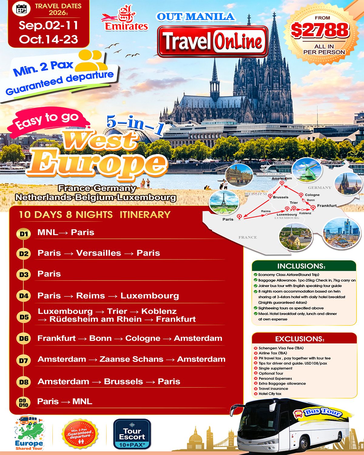 (Easy to Go) West Europe (Via Dubai) 10D8N Tour, 2026: AS LOW AS $2788/PAX promo image