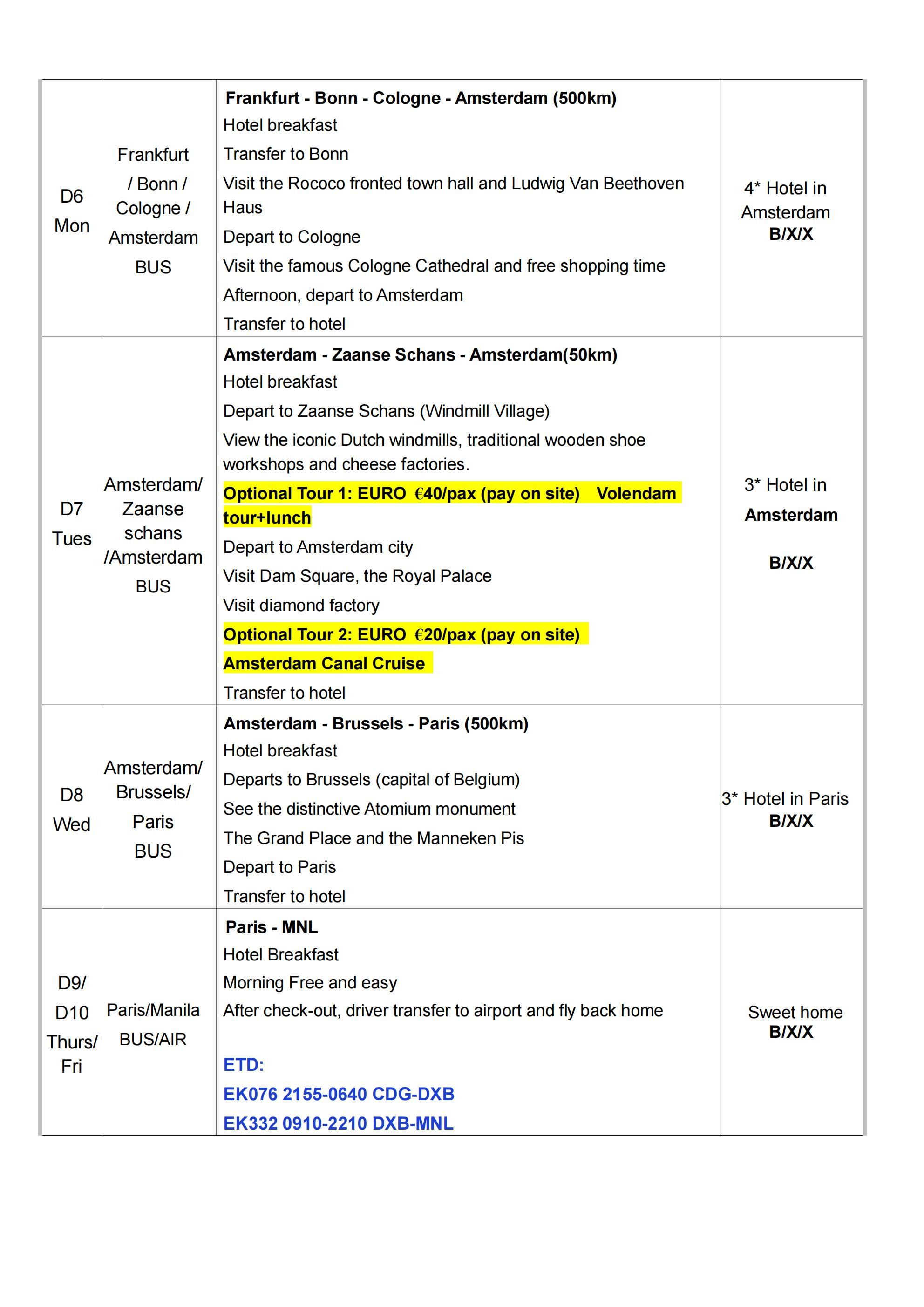 (Easy to Go) West Europe (Via Dubai) 10D8N Tour, 2026: AS LOW AS $2788/PAX itinerary