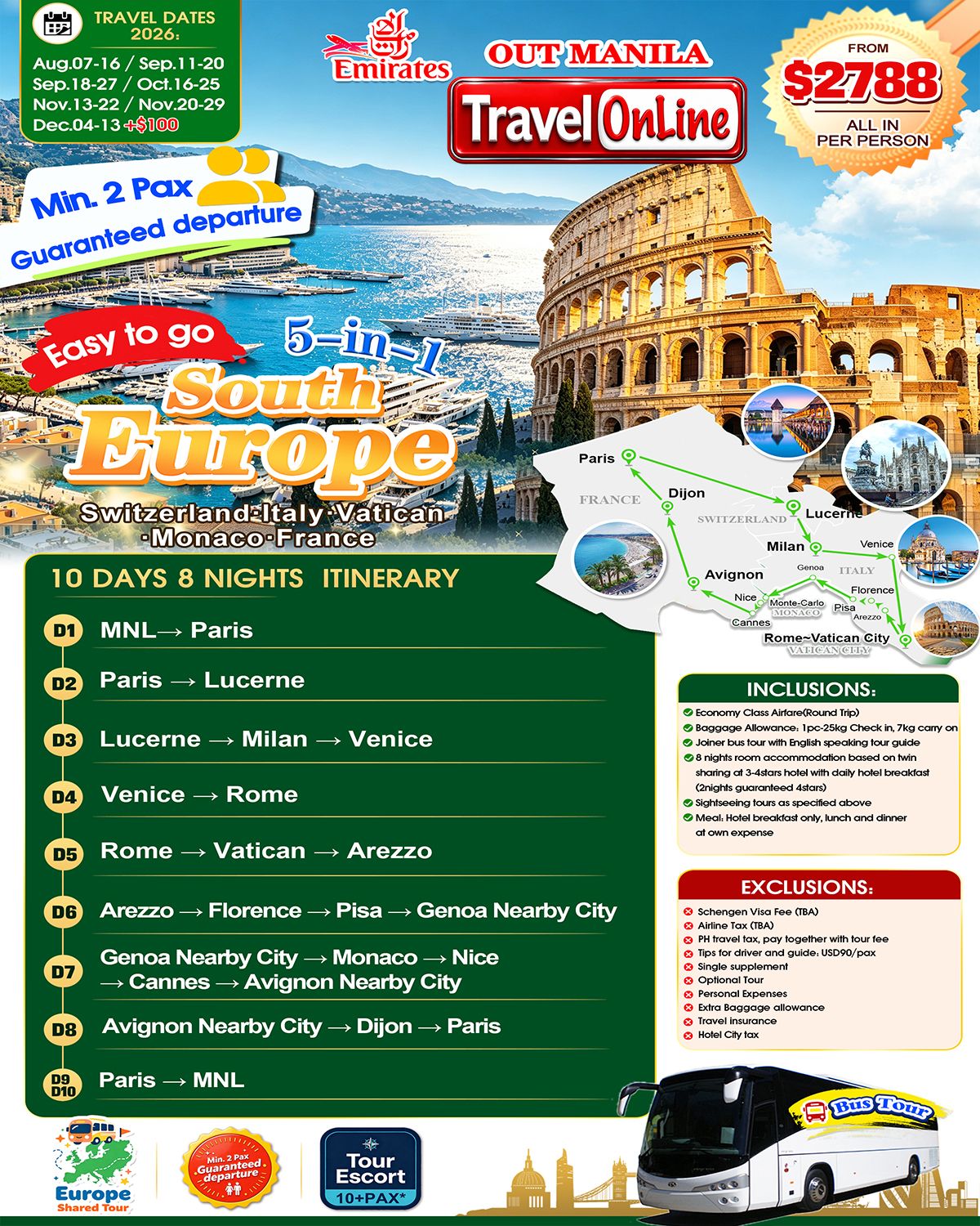 (Easy to Go) South Europe (Via Dubai) 10D8N (5-in-1),2026: AS LOW AS $2788/PAX promo image