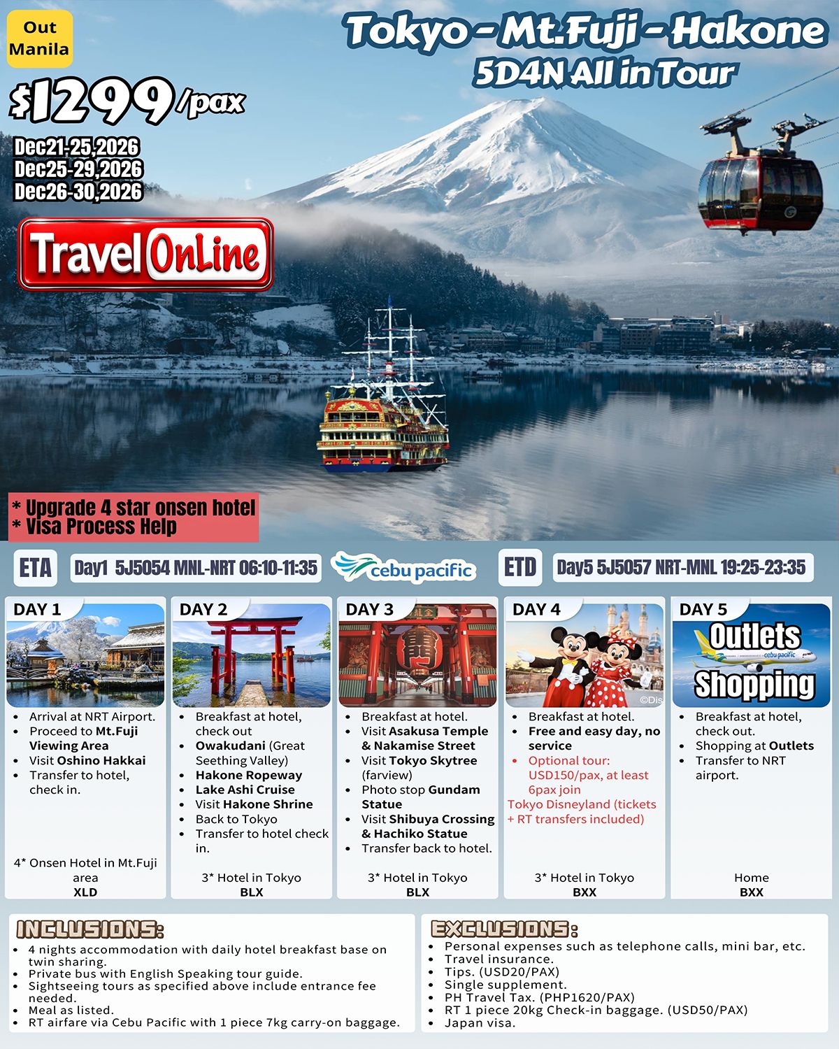 Tokyo-Mt.Fuji-Hakone 5D4N ALL IN Tour: AS LOW AS $1299/PAX promo image