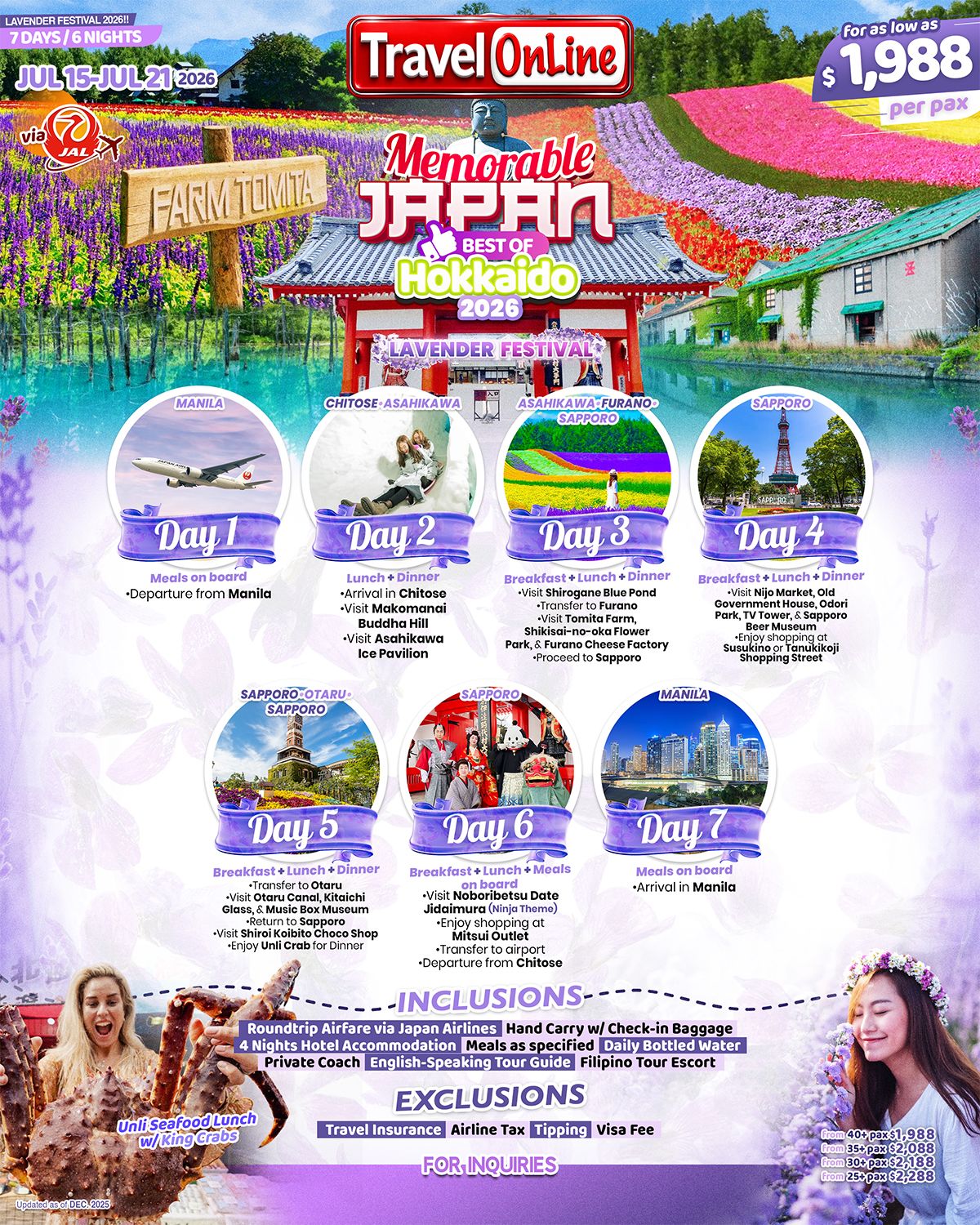 (EVISA) Memorable Japan Lavender Hokkaido 2026 : AS LOW AS $1988/PAX promo image