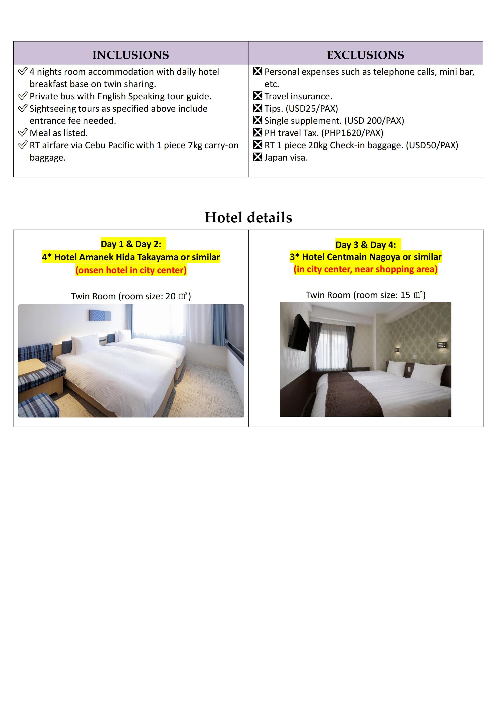 Nagoya and Shirakawa-go and Takayama ALL IN 5D4N Tour  December Snow: AS LOW AS $1299/PAX itinerary
