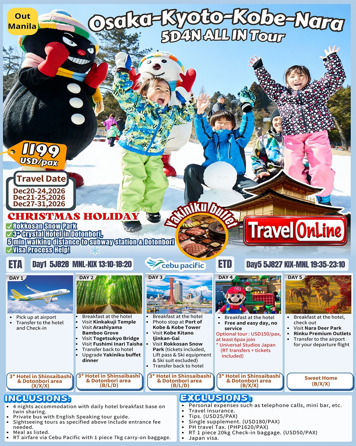 Osaka-Kyoto-Kobe-Nara 5D4N ALL IN Tour: AS LOW AS $1199/PAX promo image