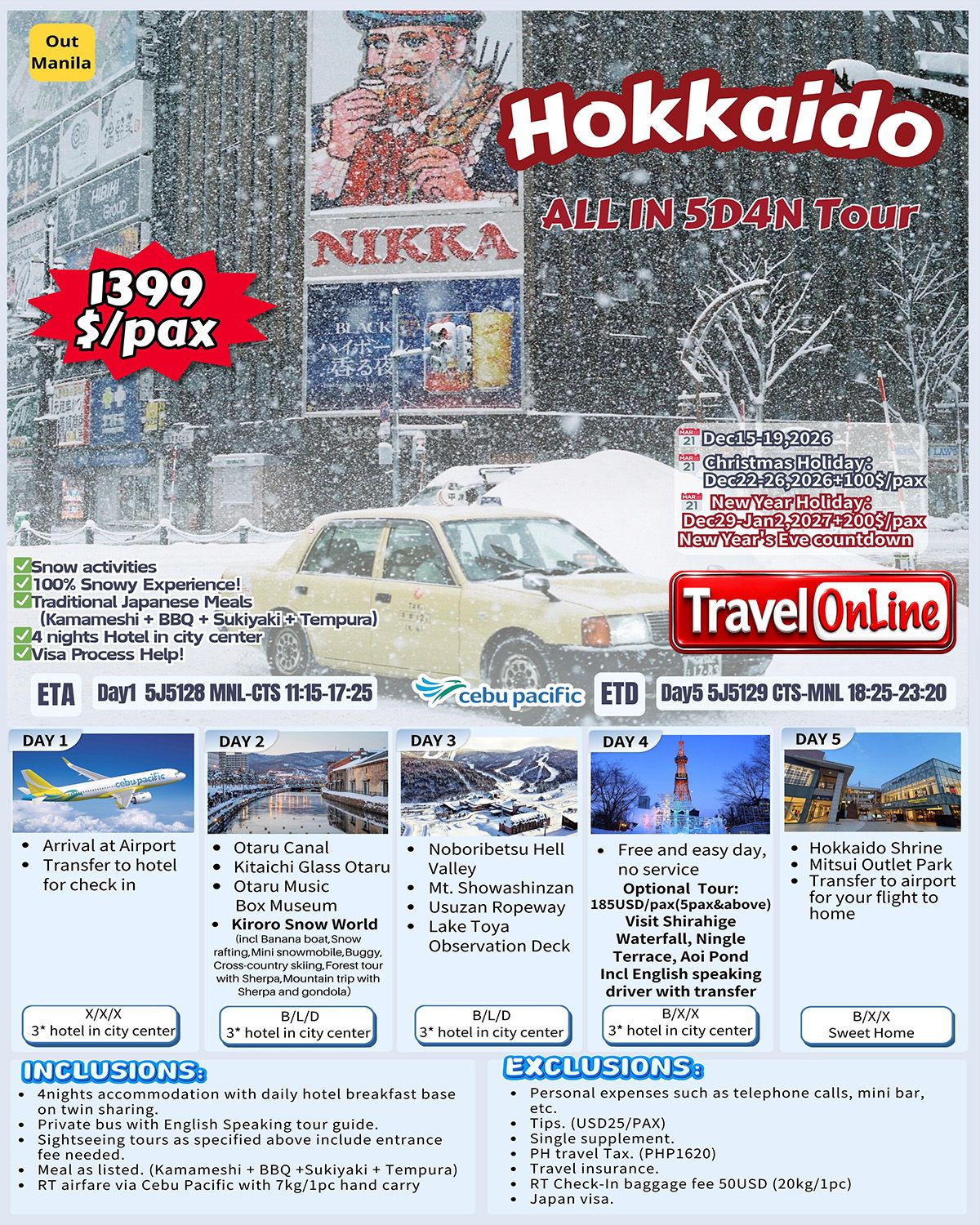 December Snow Hokkaido All IN 5D4N Tour: AS LOW AS $1399/PAX promo image