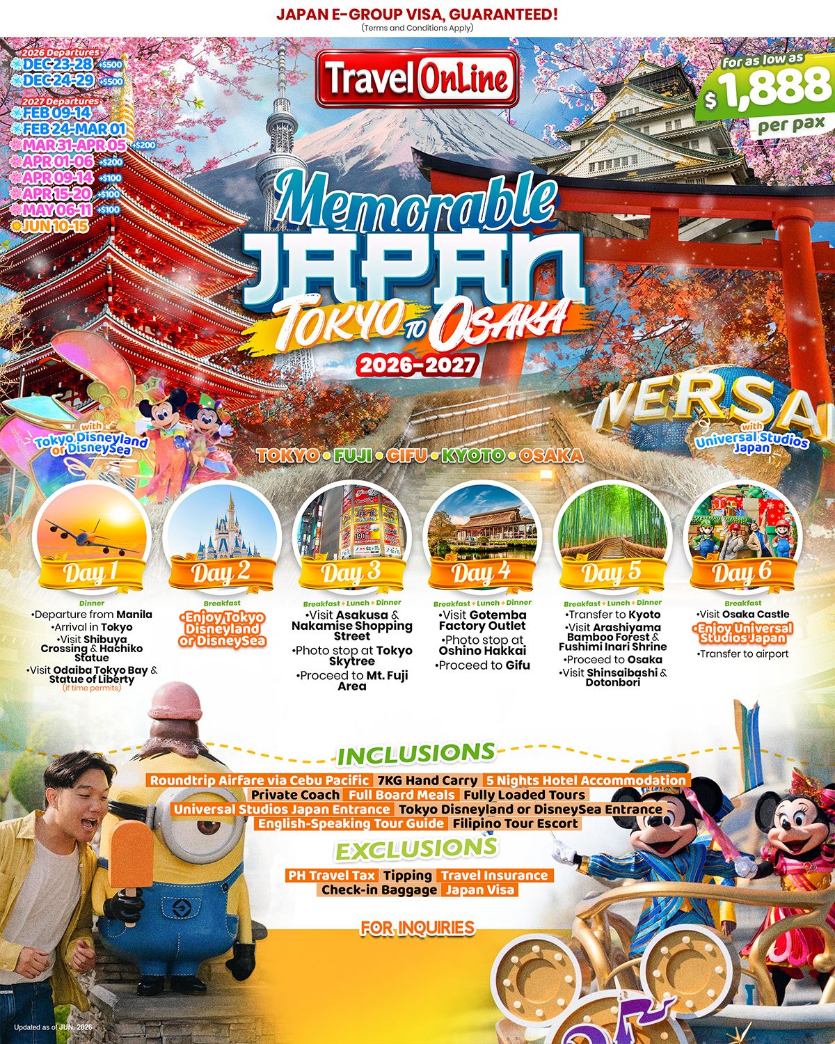 (EVISA) Memorable Japan Tokyo and Osaka via JAL 2026 : AS LOW AS $1988/PAX promo image
