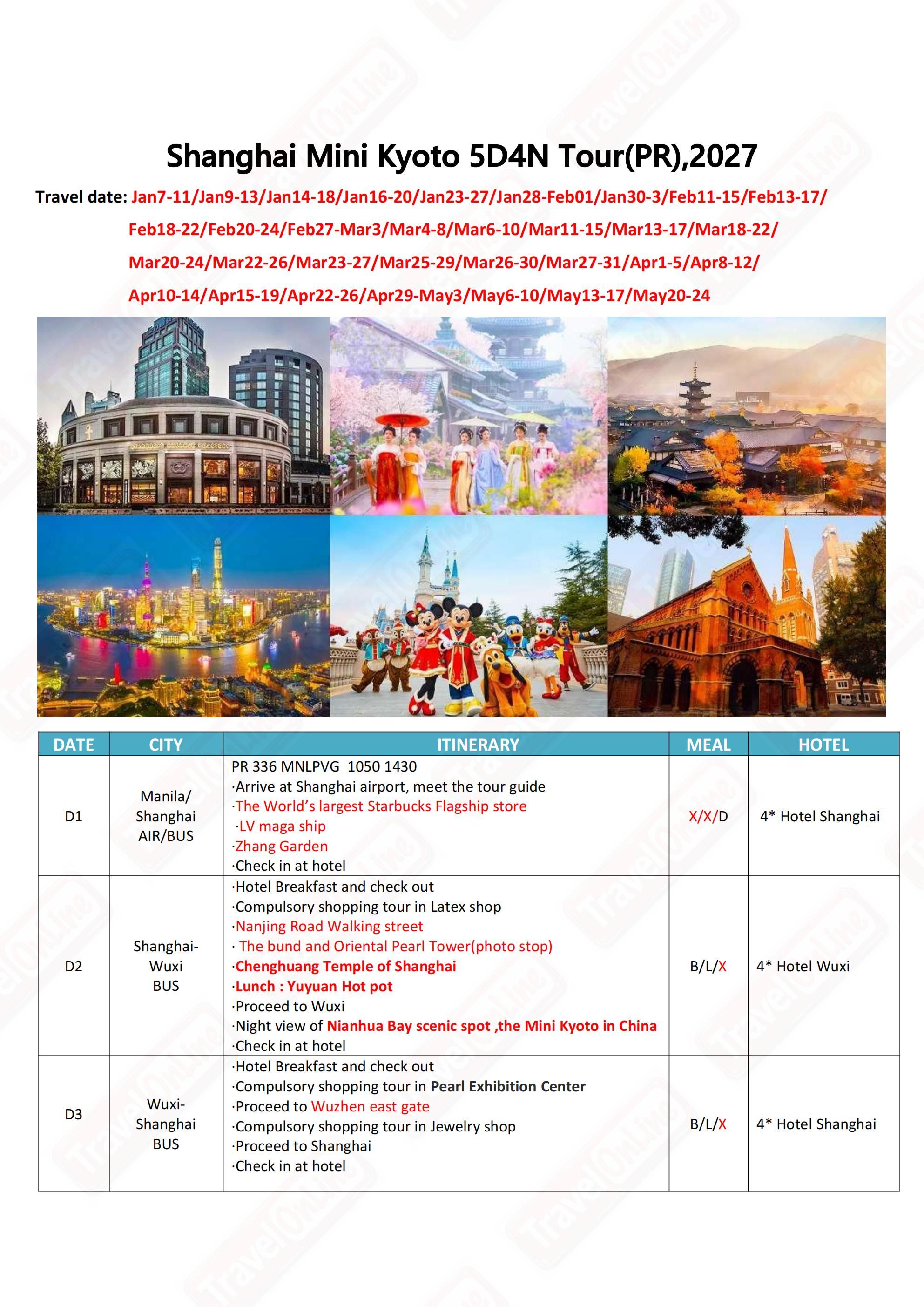 Shanghai Mini Kyoto 5D4N，2027: AS LOW AS $429/PAX itinerary