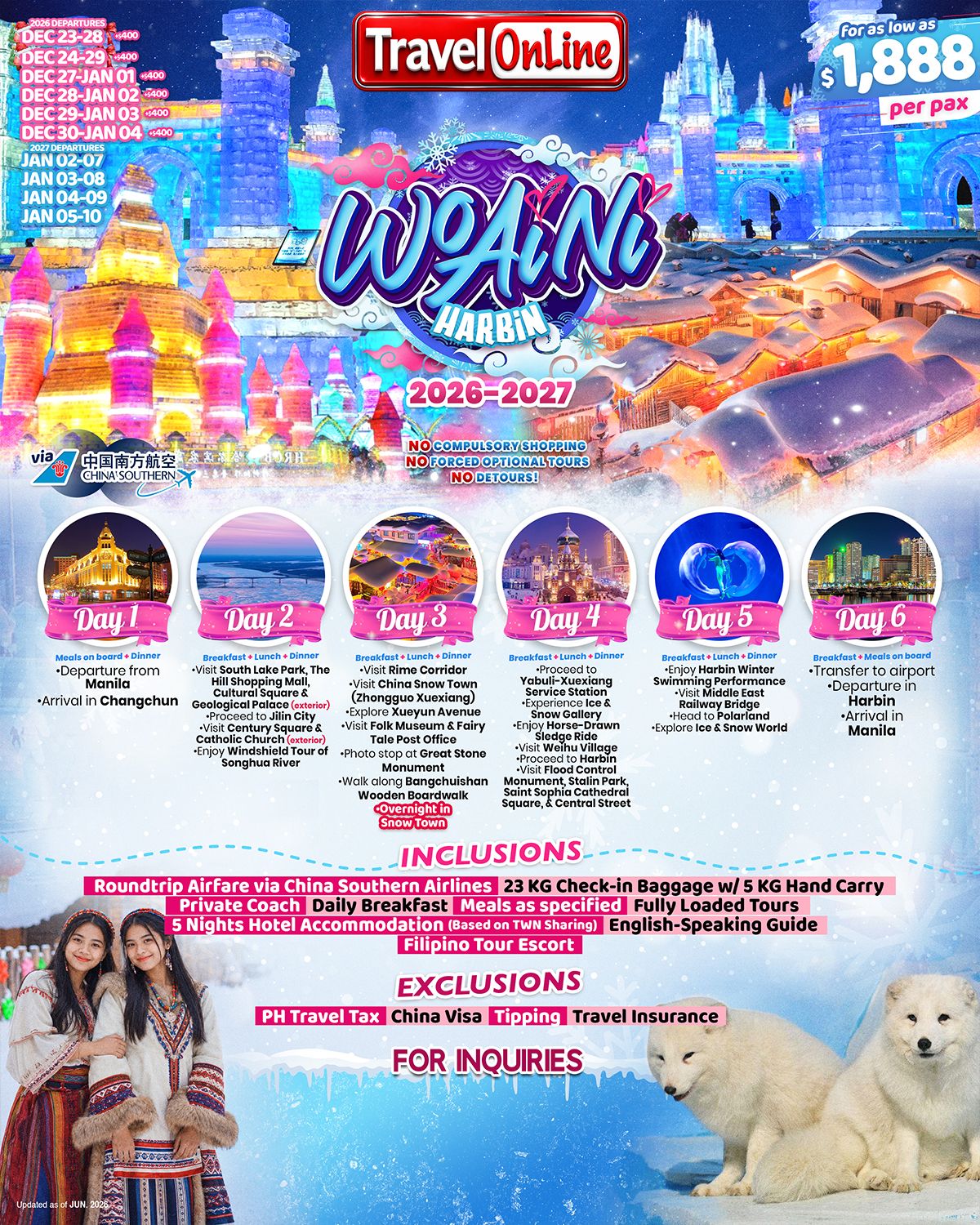 CHINA (Wo Ai Ni-Harbin) 2026-2027 : AS LOW AS $1888/PAX promo image