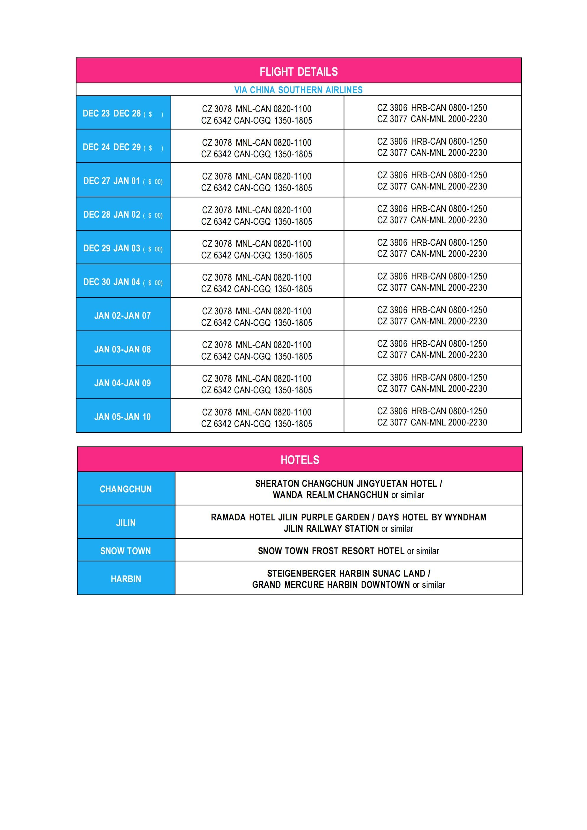 CHINA (Wo Ai Ni-Harbin) 2026-2027 : AS LOW AS $1888/PAX itinerary