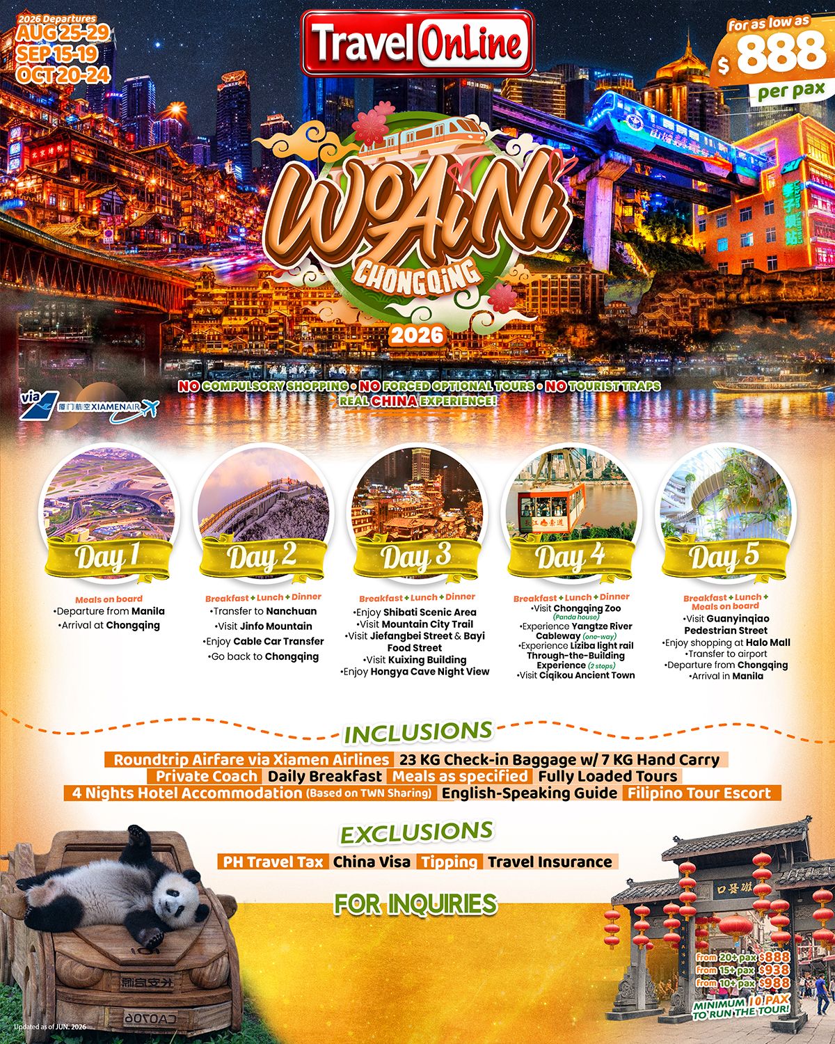 CHINA (Wo Ai Ni-Chongqing) 2026: AS LOW AS $888/PAX promo image
