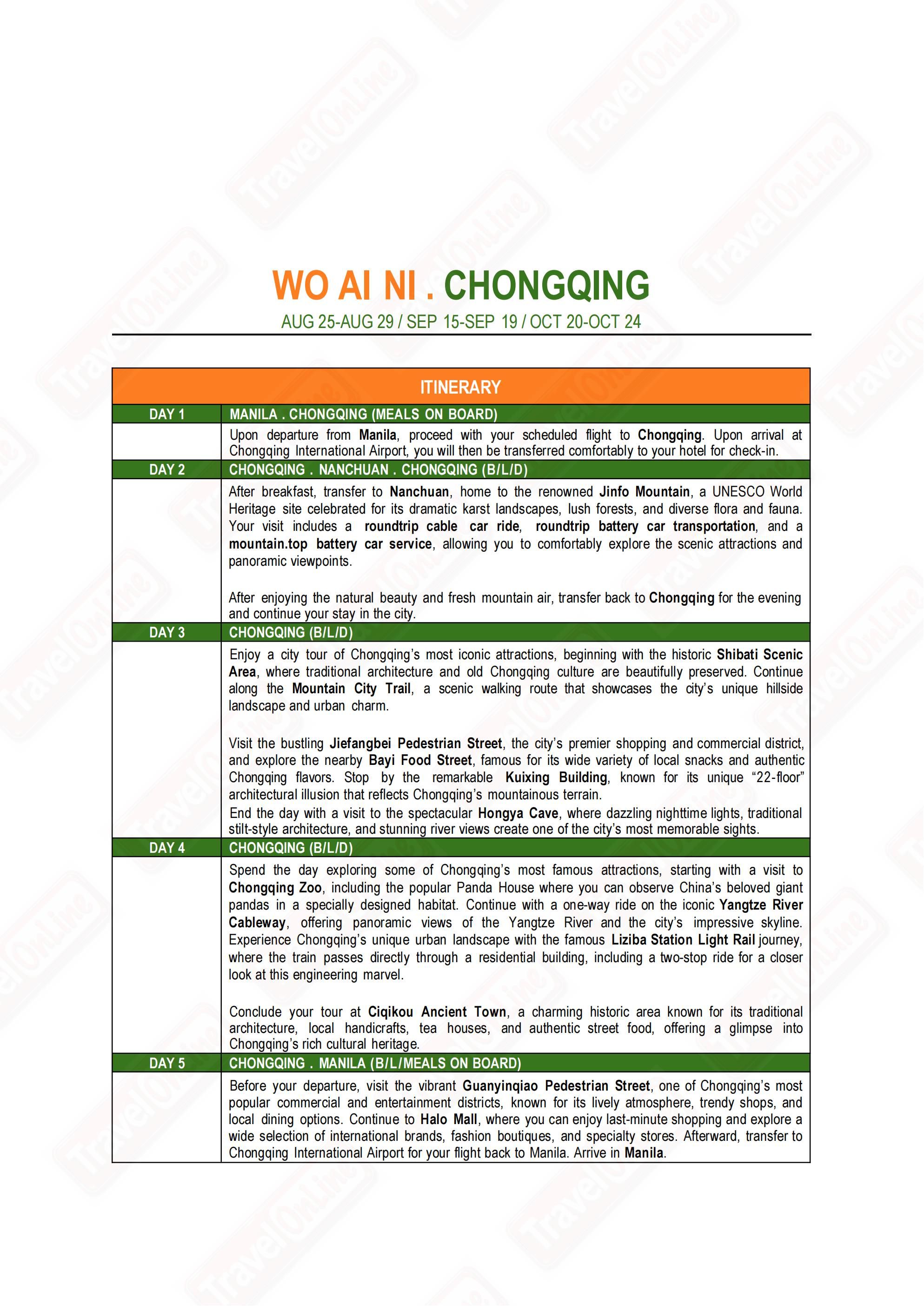 CHINA (Wo Ai Ni-Chongqing) 2026: AS LOW AS $888/PAX itinerary