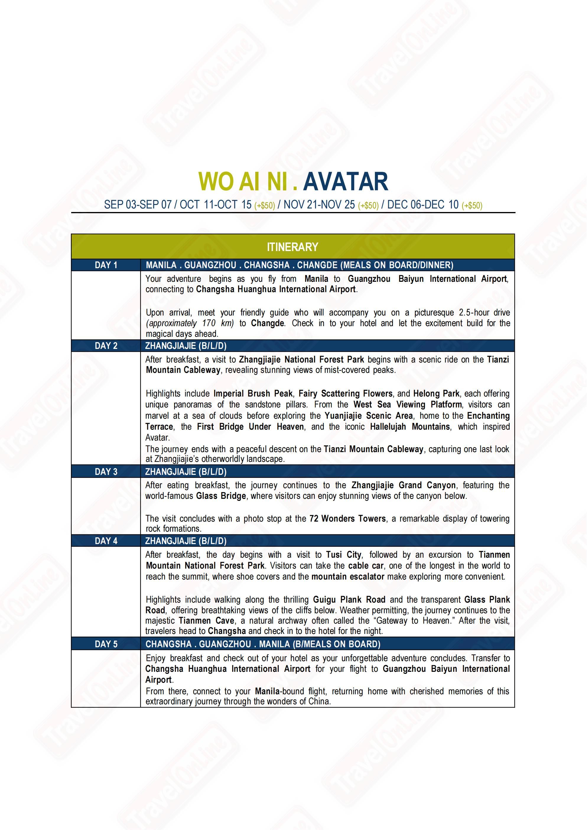 CHINA (Wo Ai Ni-Avatar) 2026: AS LOW AS $888/PAX itinerary