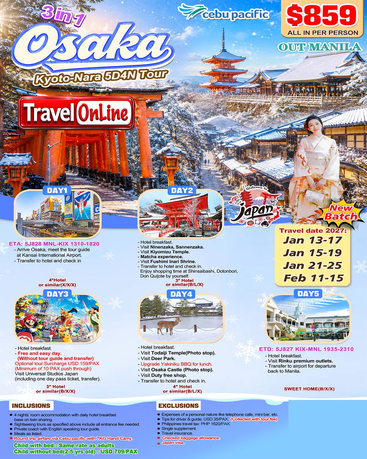 Osaka+Kyoto+Nara 5D4N （3 in 1 ）2027: AS LOW AS $859/PAX promo image
