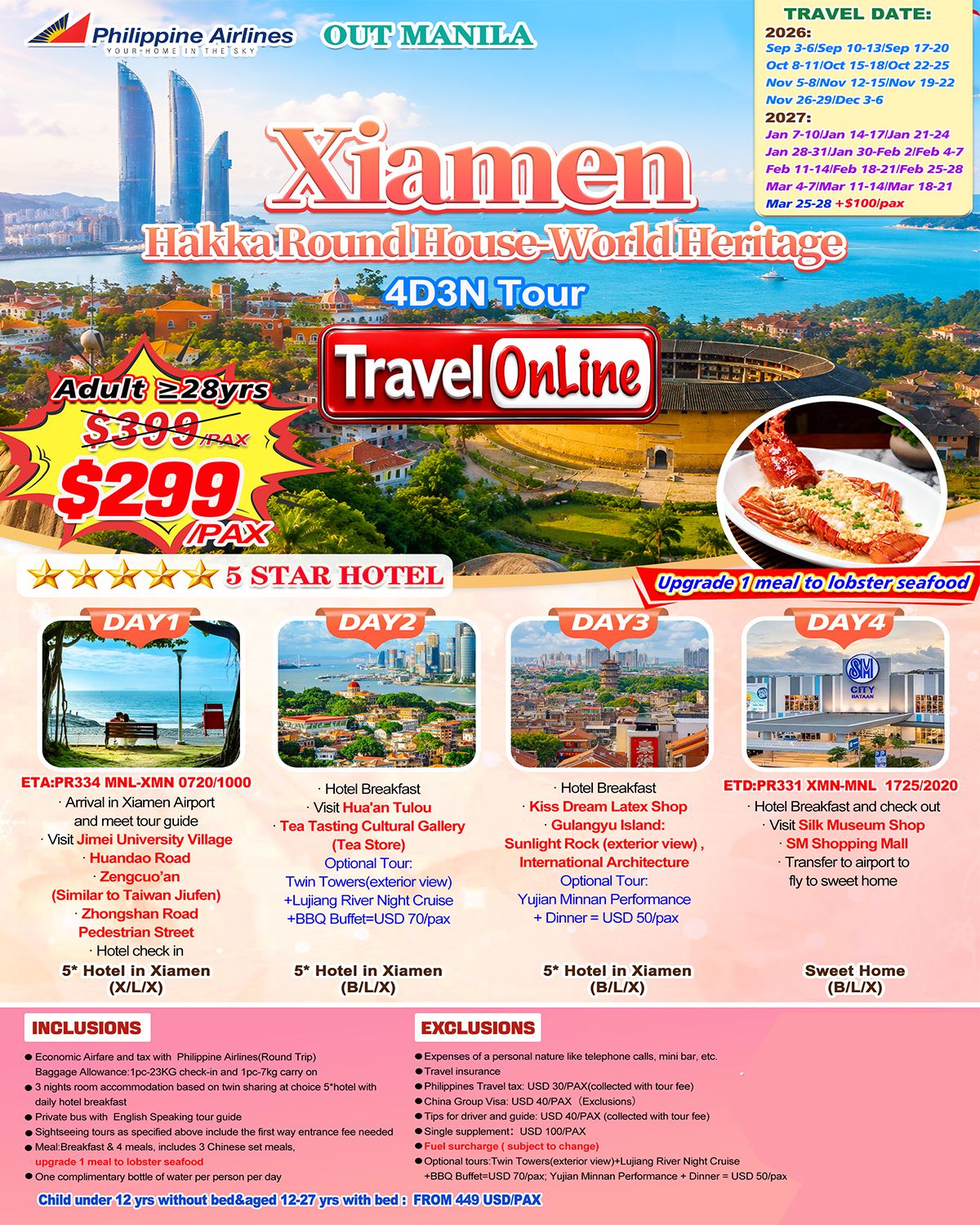 Manila-Xiamen+Hua'an Tulou 4D3N,2026: AS LOW AS $299/PAX promo image