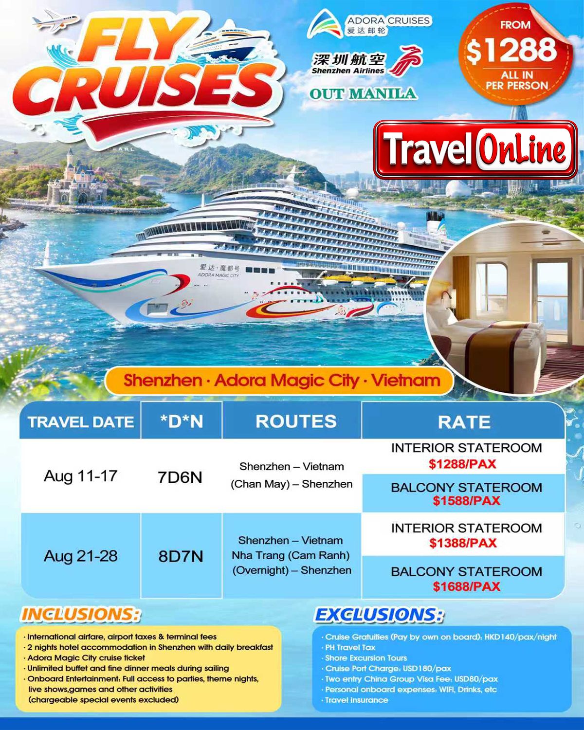 (FIY+CRUISE) Adora Magic City Cruise 7D6N (China Shenzhen+Vietnam Hue),2026: AS LOW AS $1288/PAX promo image