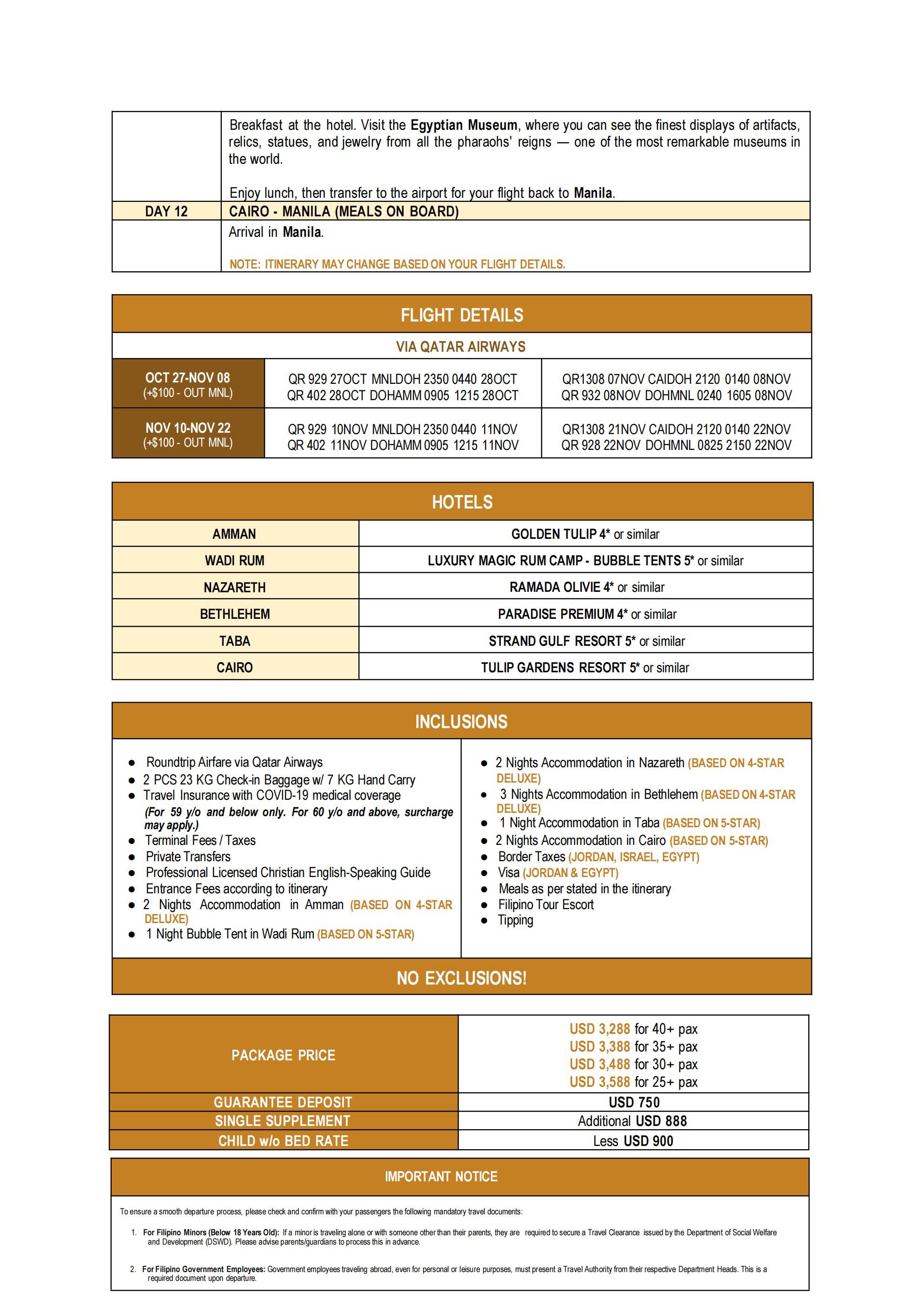 HOLYLAND (Pathways Holyland) 2026: AS LOW AS$4988/PAX itinerary