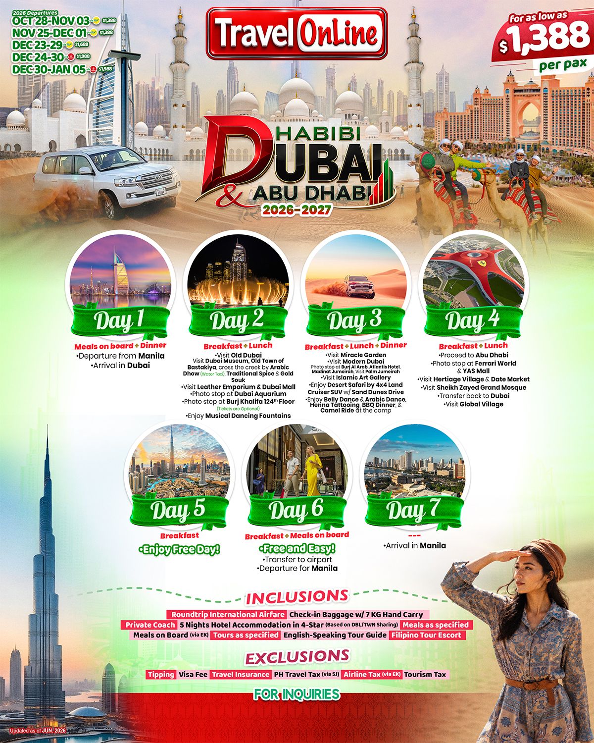 DUBAI and ABU DHABI (Habibi Dubai and Abu Dhabi) 2026-2027: AS LOW AS $1388/PAX promo image