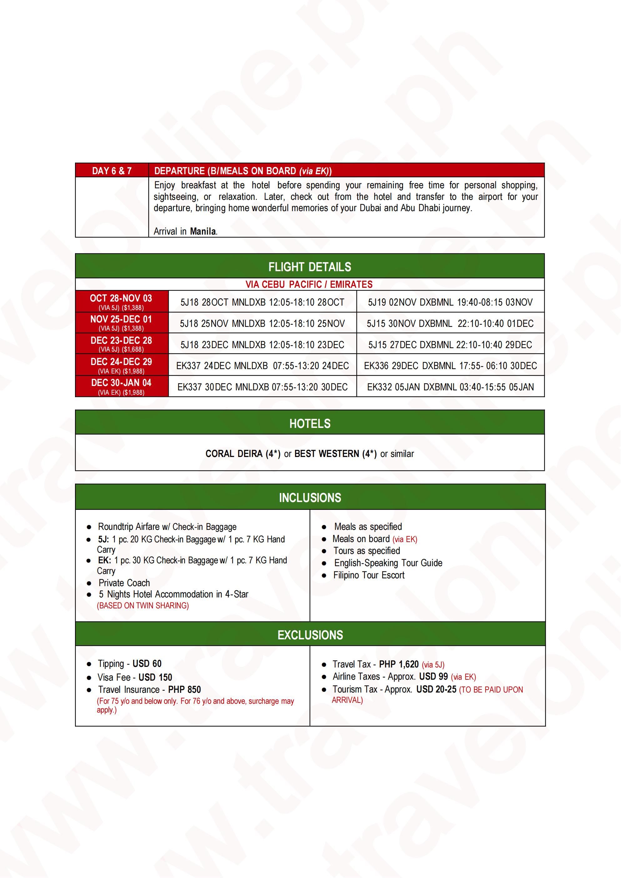 DUBAI and ABU DHABI (Habibi Dubai and Abu Dhabi) 2026-2027: AS LOW AS $1388/PAX itinerary