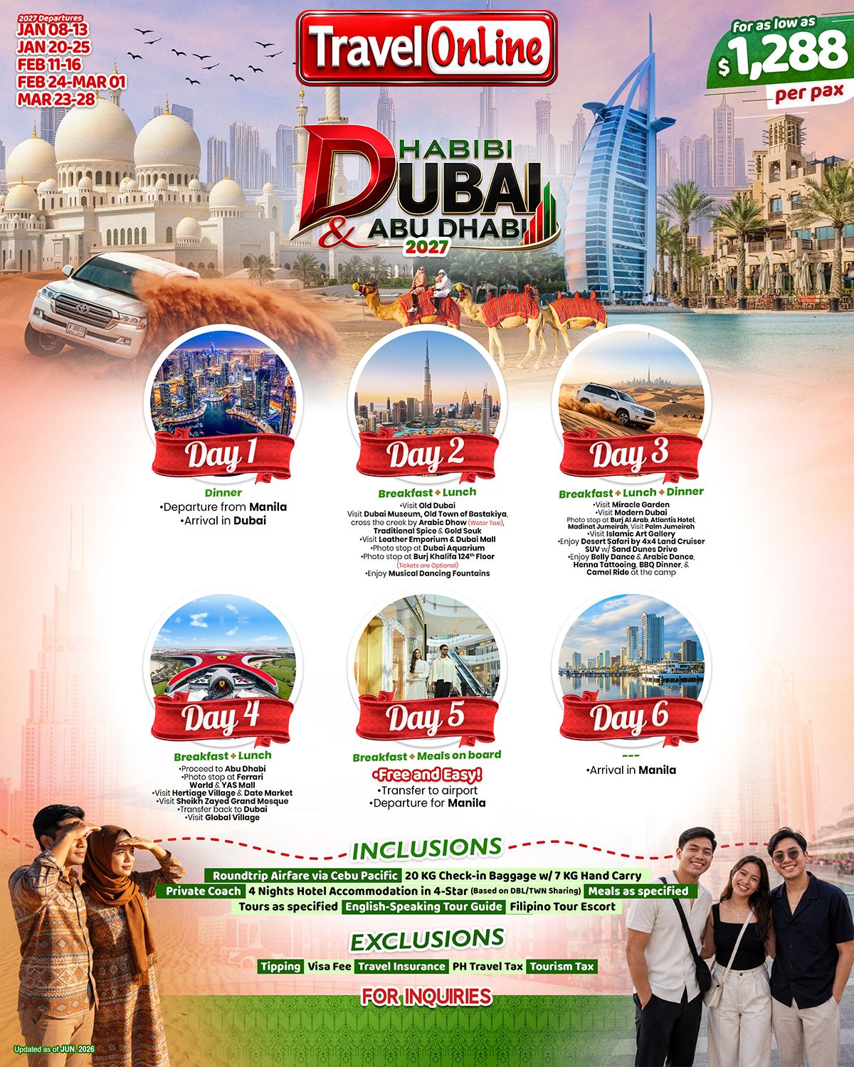 DUBAI and ABU DHABI (Habibi Dubai and Abu Dhabi_via 5J) 2027: AS LOW AS $1288/PAX promo image