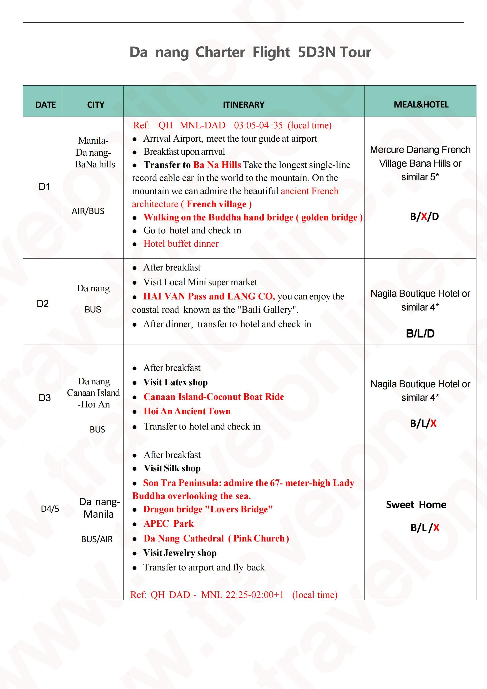 Manila-Danang-5D3N-Overnight stay at Ba Na Hills: AS LOW AS ₱26888/PAX itinerary