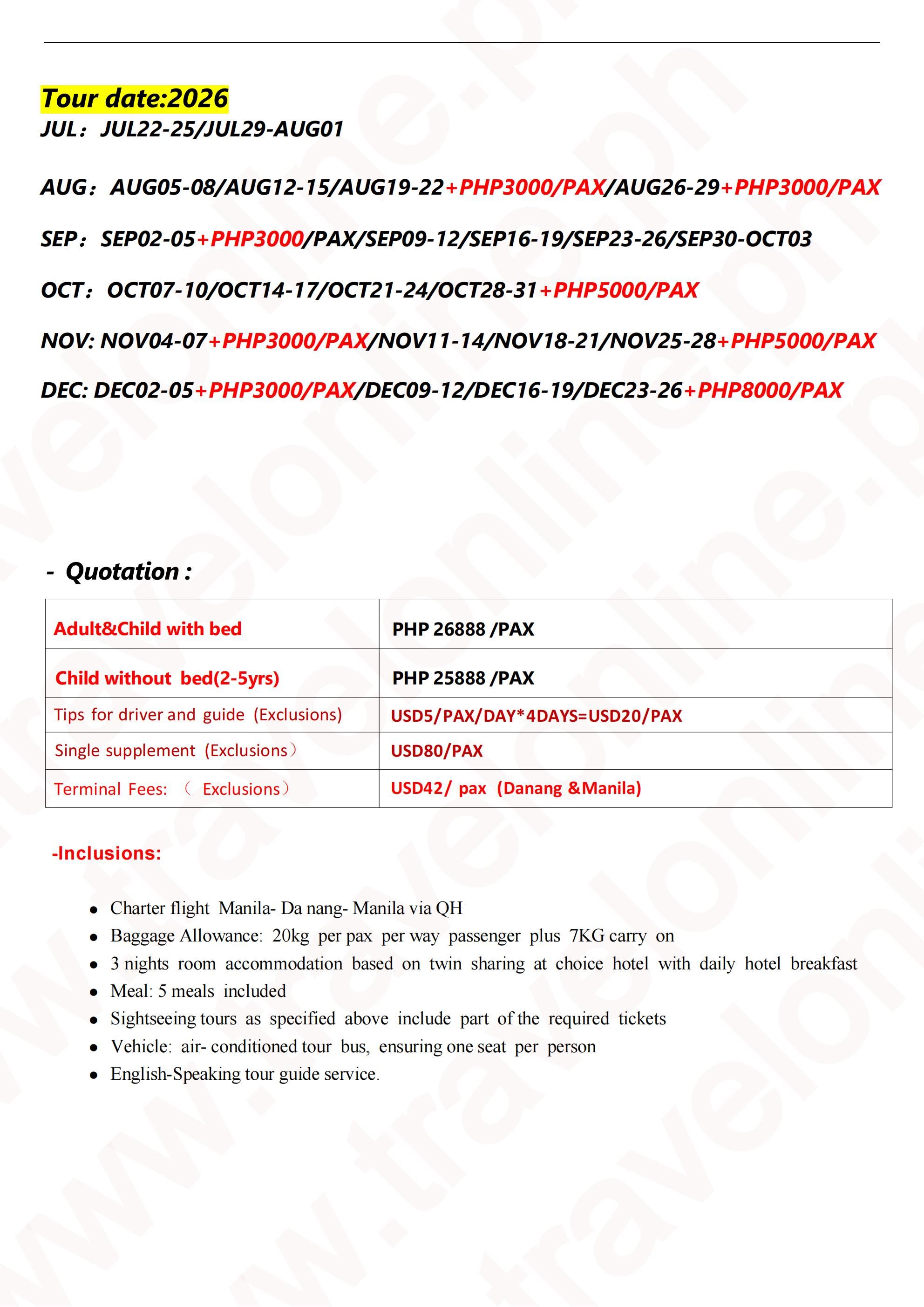 Manila-Danang-5D3N-Overnight stay at Ba Na Hills: AS LOW AS ₱26888/PAX itinerary