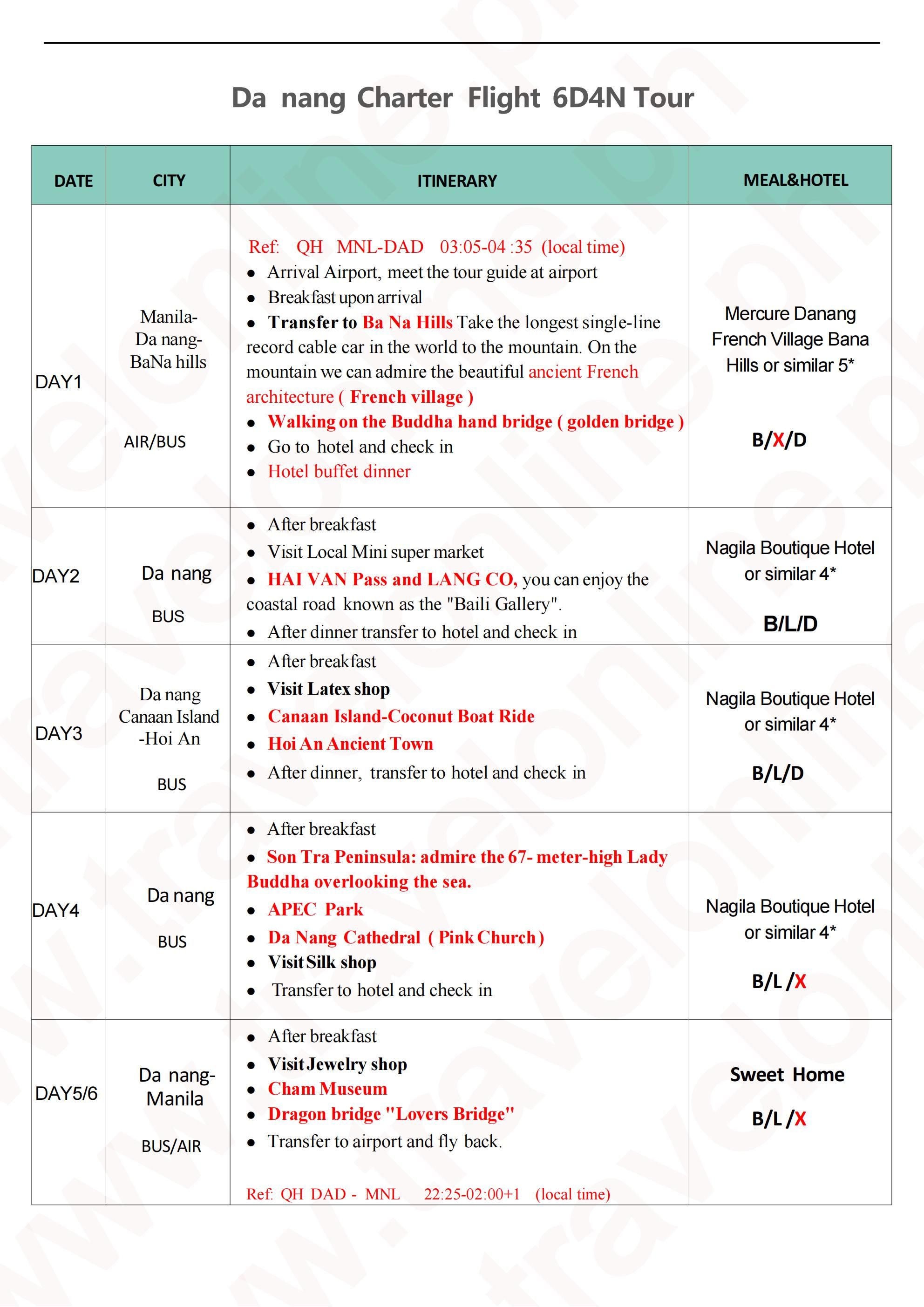 Manila-Da nang-6D4N-Overnight stay at Ba Na Hills: AS LOW AS ₱29888/PAX itinerary