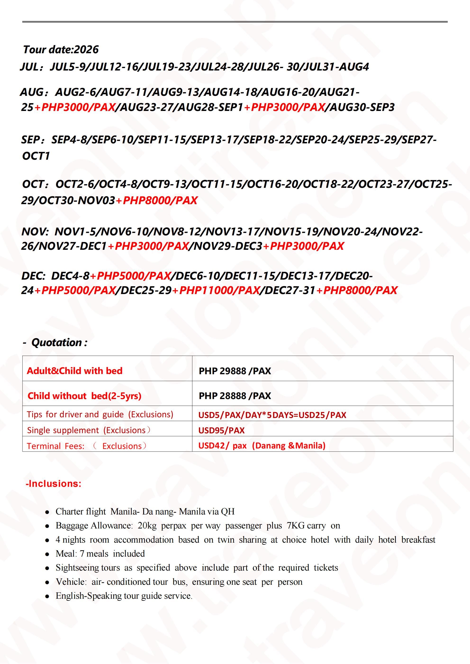 Manila-Da nang-6D4N-Overnight stay at Ba Na Hills: AS LOW AS ₱29888/PAX itinerary