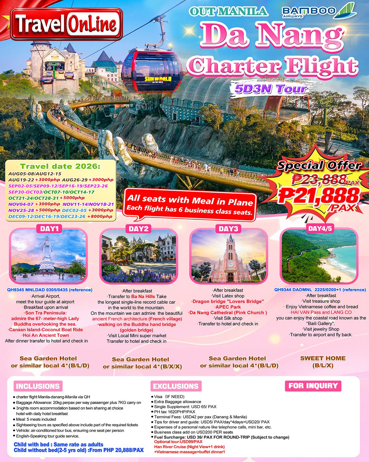Manila-Danang-5D3N-Charter flight: AS LOW AS ₱21888/PAX promo image