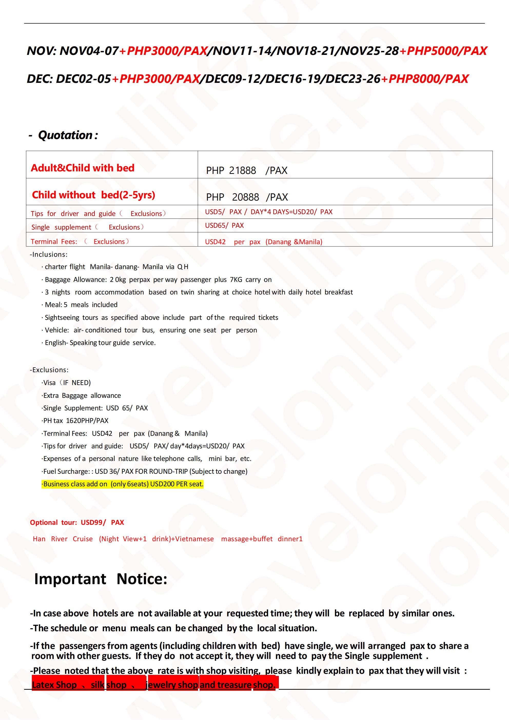 Manila-Danang-5D3N-Charter flight: AS LOW AS ₱21888/PAX itinerary
