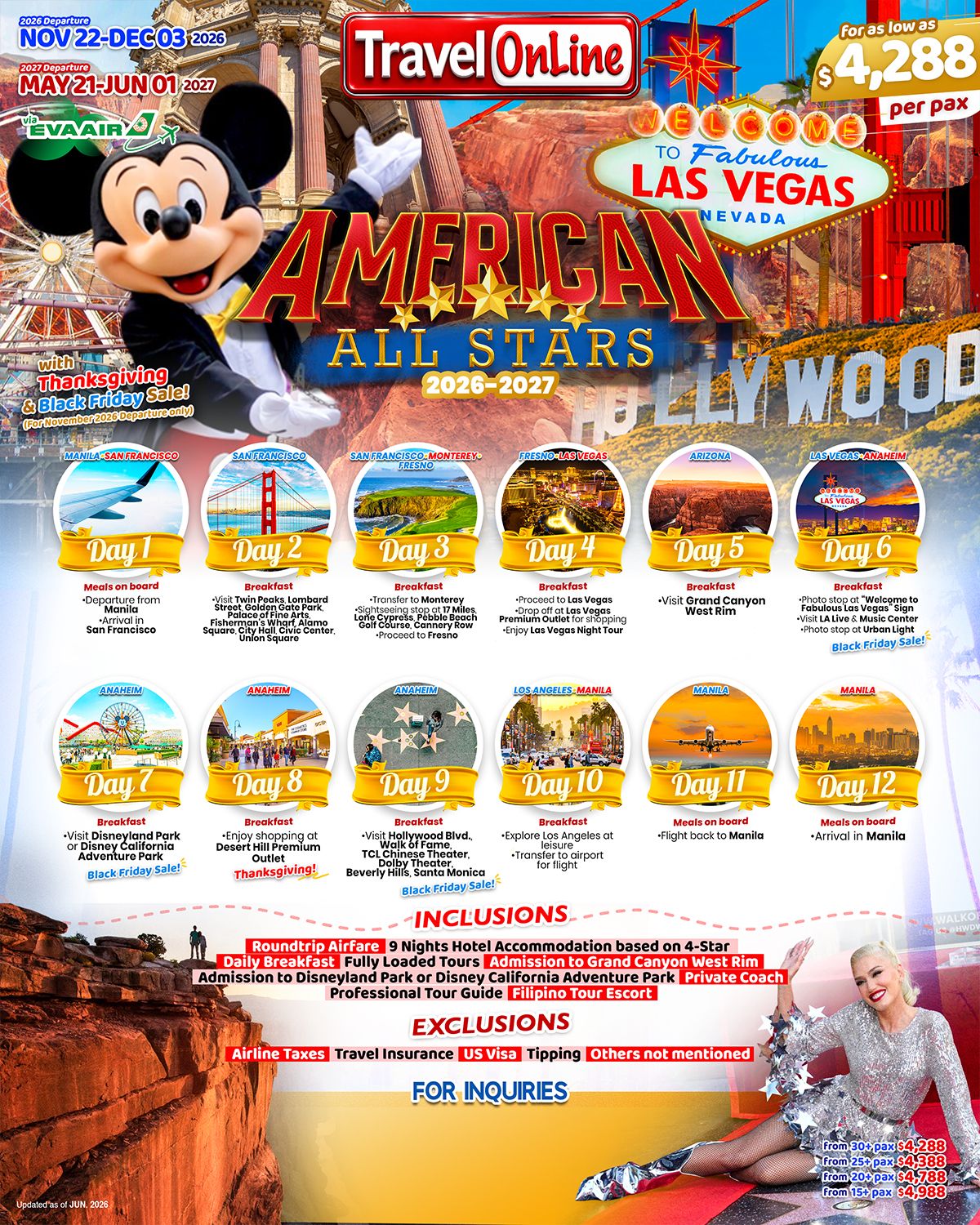 🇺🇸 USA JOINER TOUR PACKAGES FROM MANILA 🇺🇸 : AS LOW AS $4288/PAX promo image