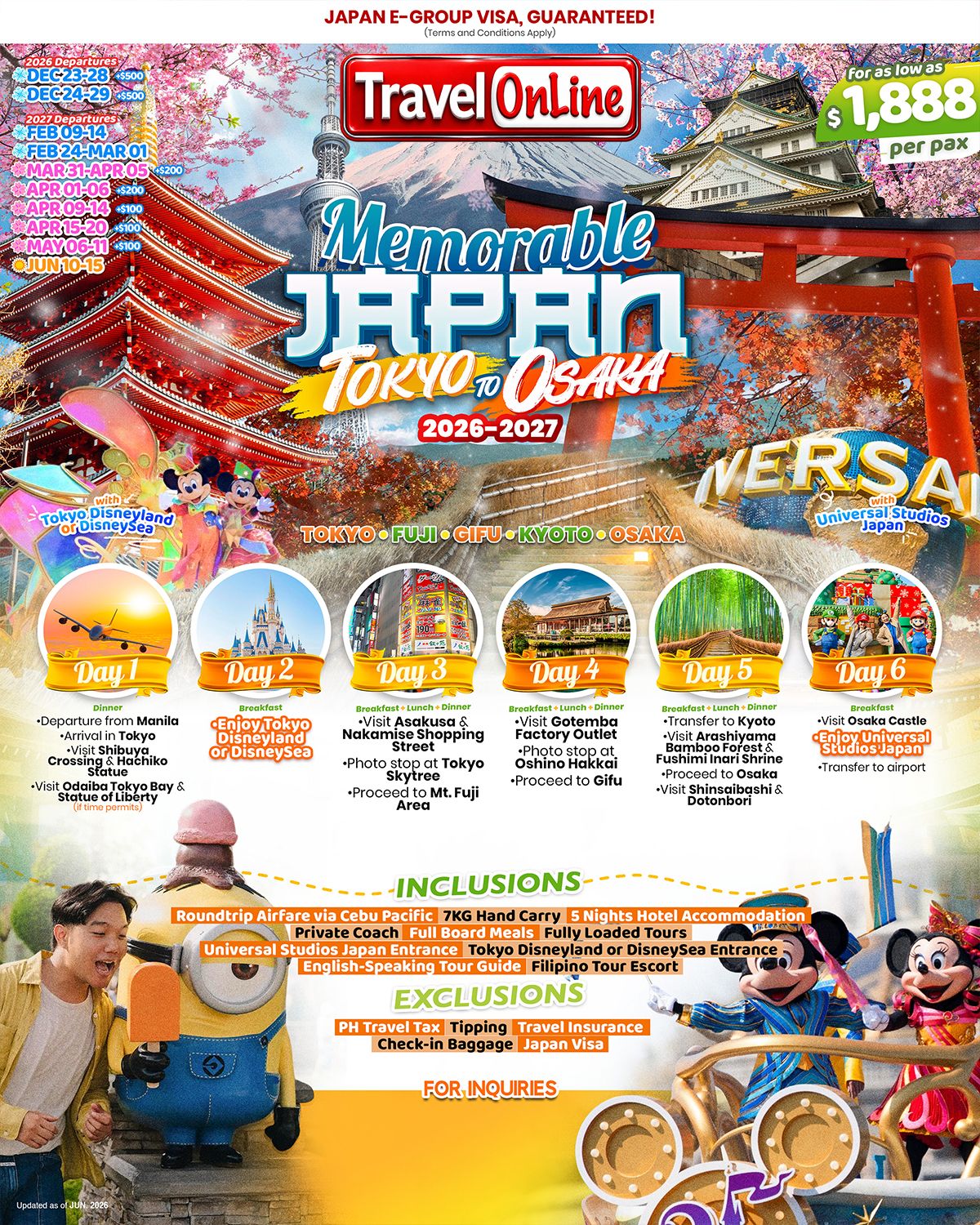 (EVISA)  Memorable Japan Tokyo - Osaka via 5J 2026 : AS LOW AS $1888/PAX promo image