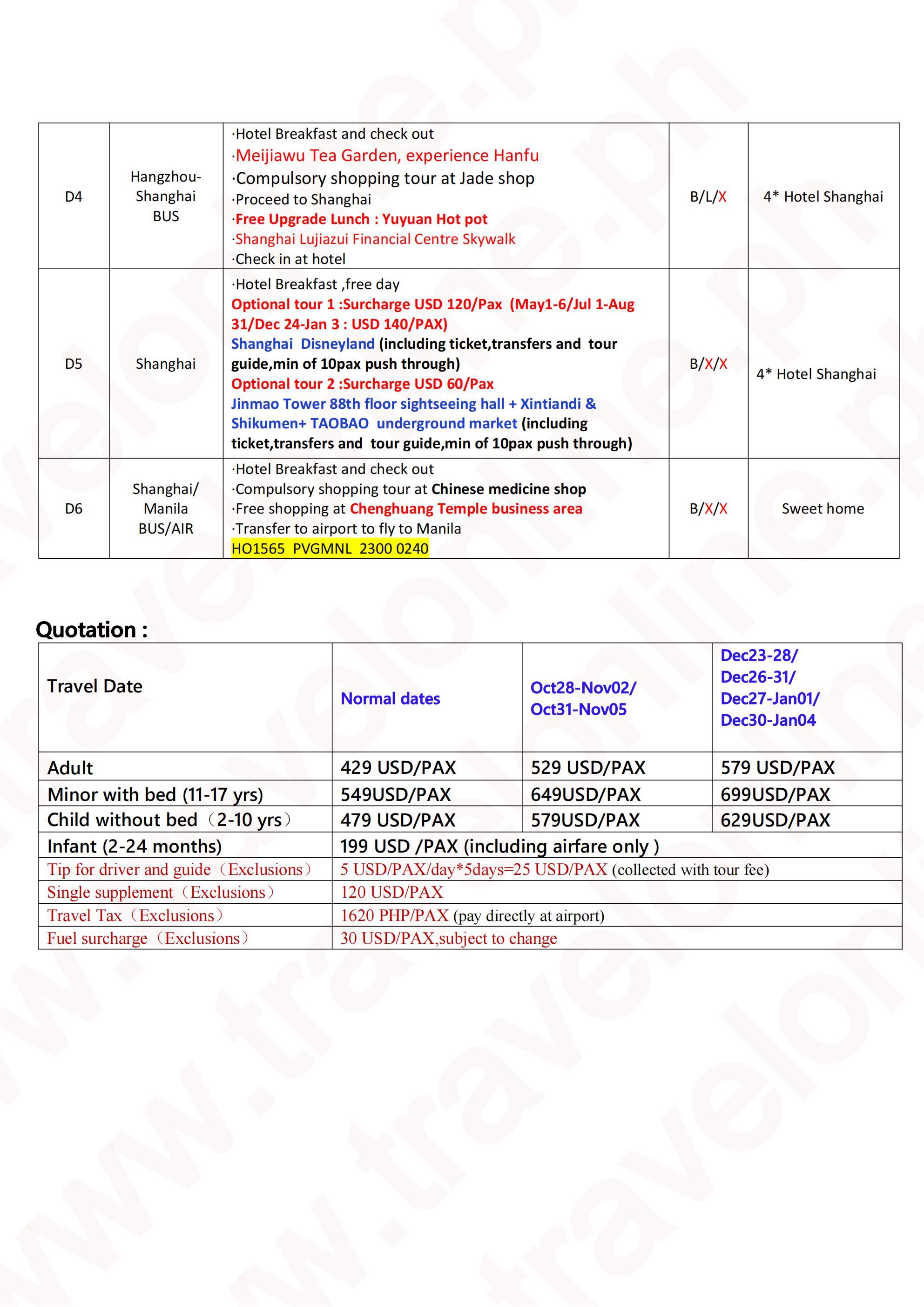 Shanghai Mini Kyoto 6D5N Tour(HO),2026: AS LOW AS $429/PAX itinerary