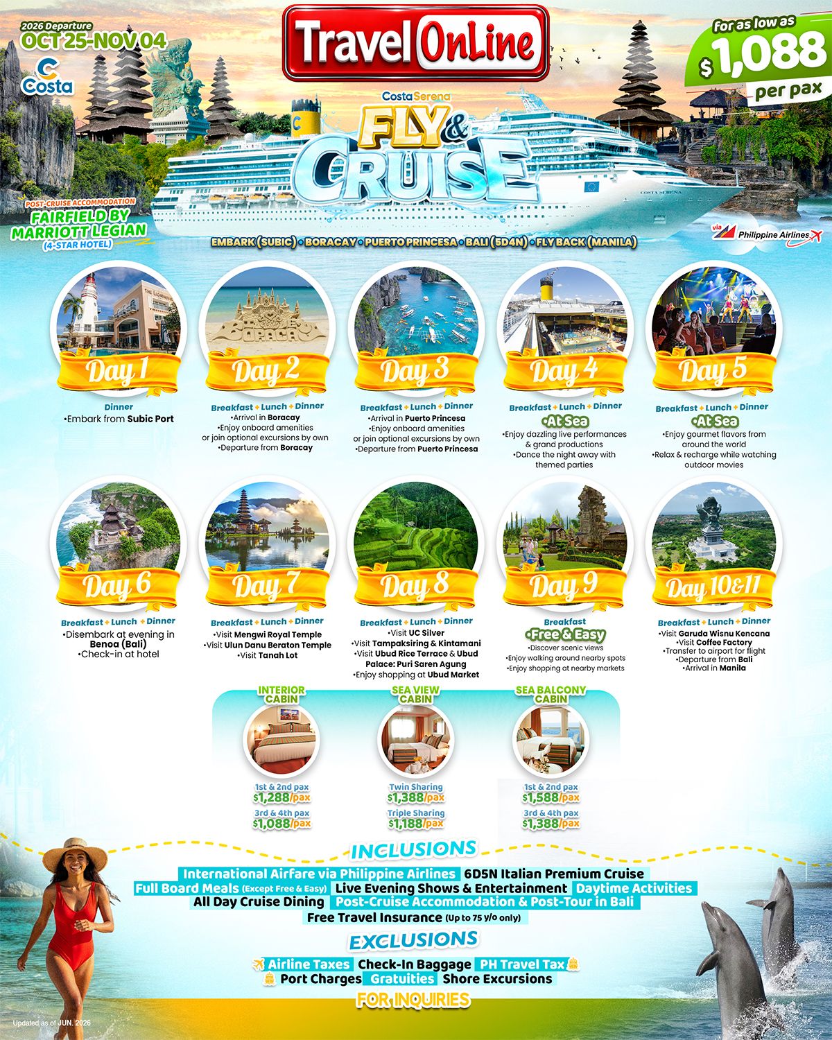 FLY and CRUISE (Costa Serena) 2026 : AS LOW AS $1088/PAX promo image