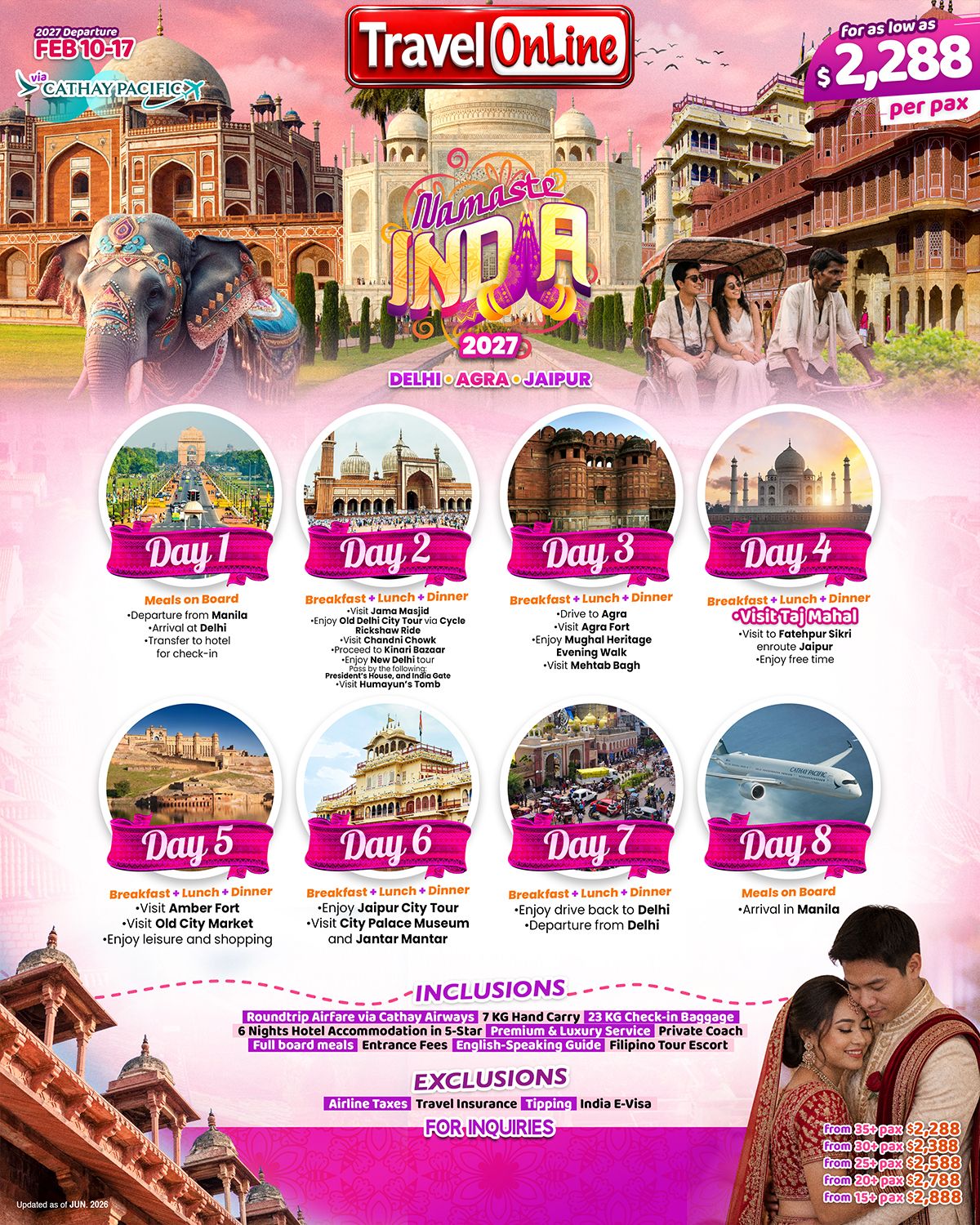 INDIA (Namaste India) 2027: AS LOW AS $2288/PAX promo image