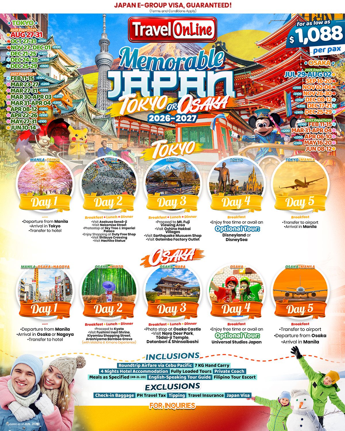 (EVISA) Memorable Japan_Tokyo or Osaka 2026 : AS LOW AS $1088/PAX promo image