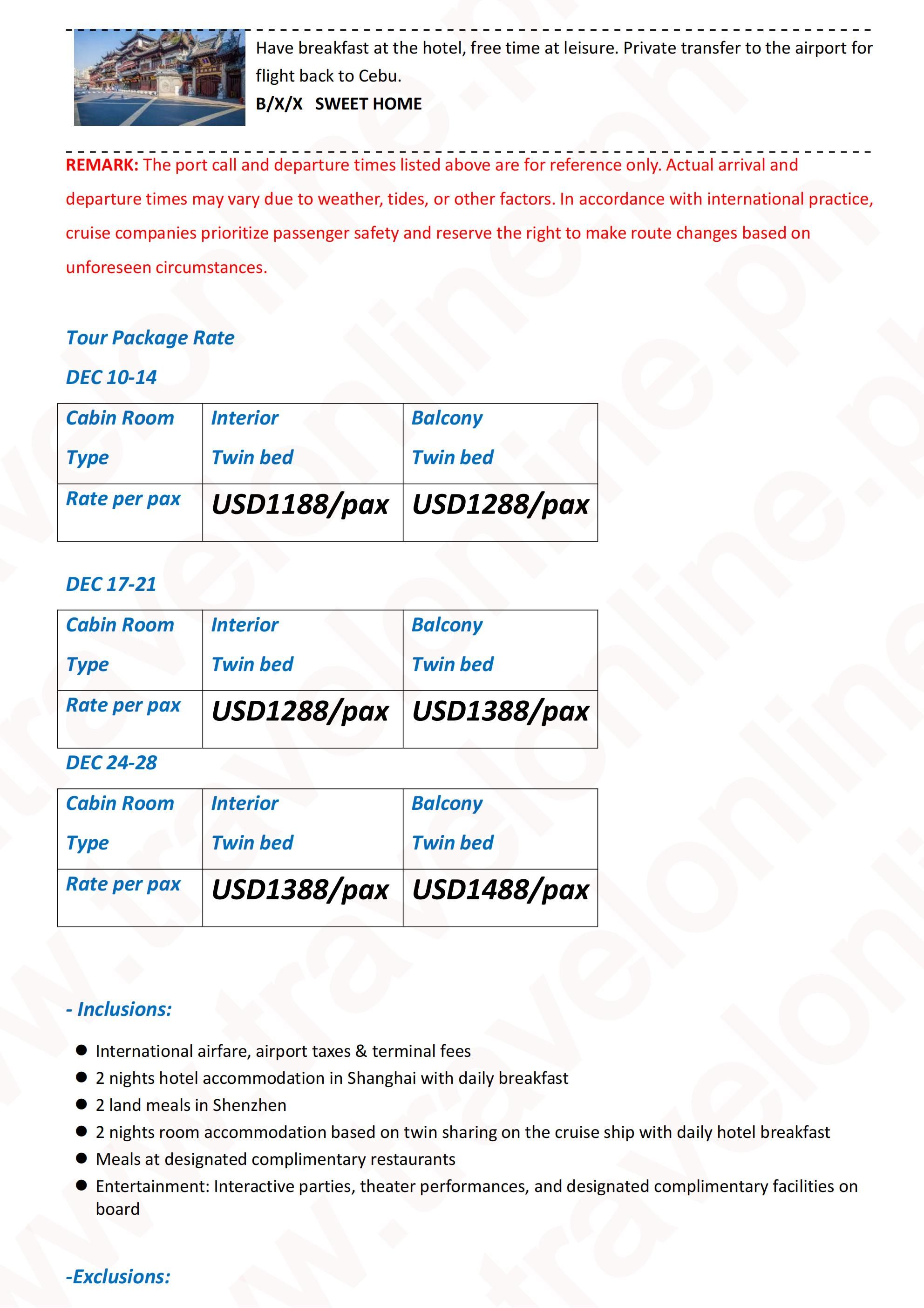 (FIY+CRUISE) Adora Magic City Cruise 5D4N (China Shanghai),2026: AS LOW AS $1188/PAX itinerary