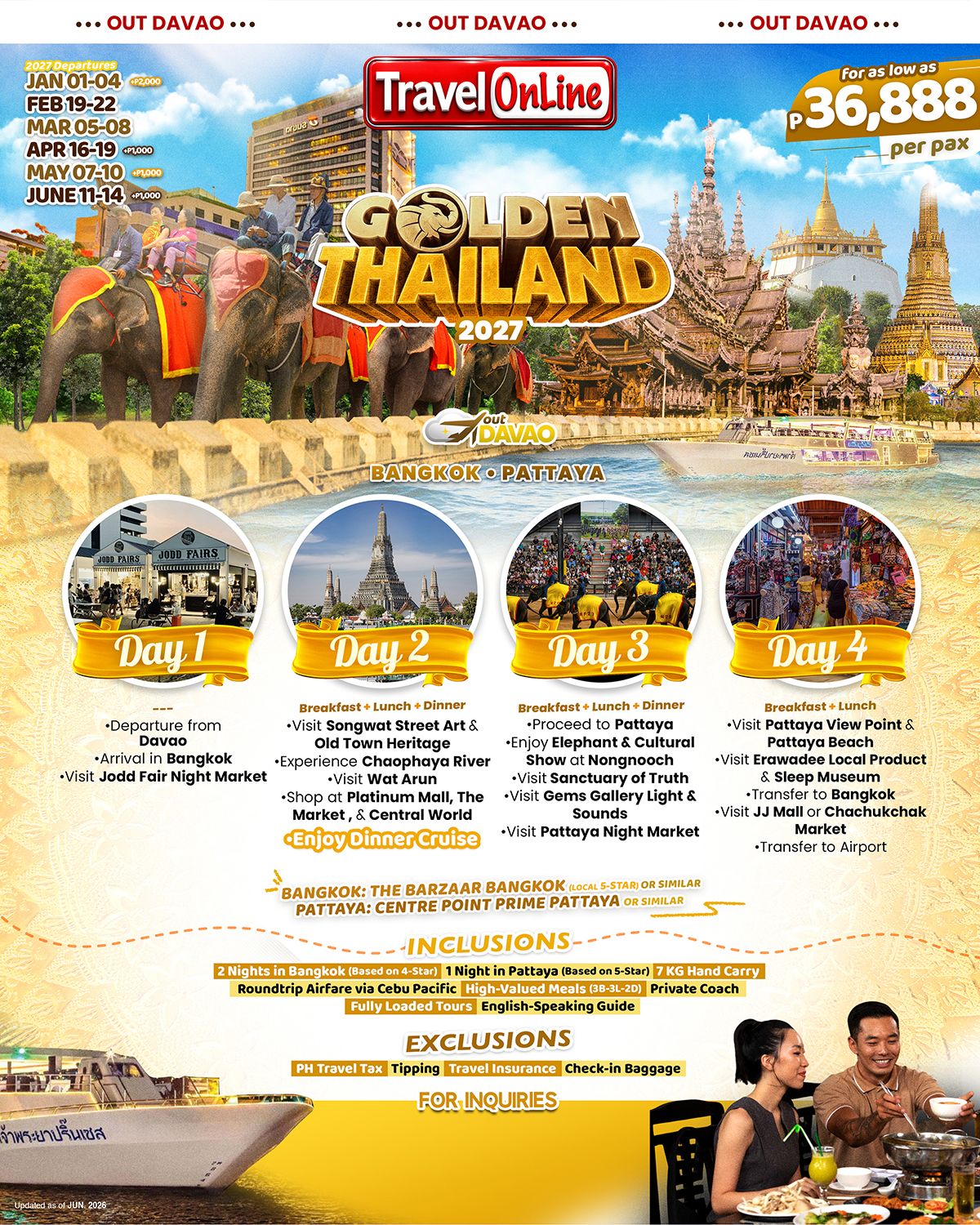 THAILAND (Golden Thailand OUT DVO) 2027: AS LOW AS ₱36888/PAX