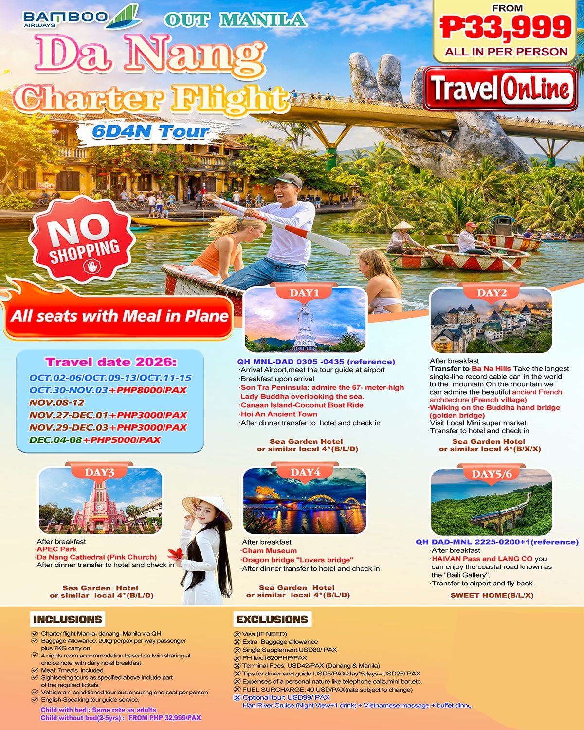 Manila-Danang-6D4N-Charter fight-QH(No-Shopping): AS LOW AS ₱33999/PAX promo image