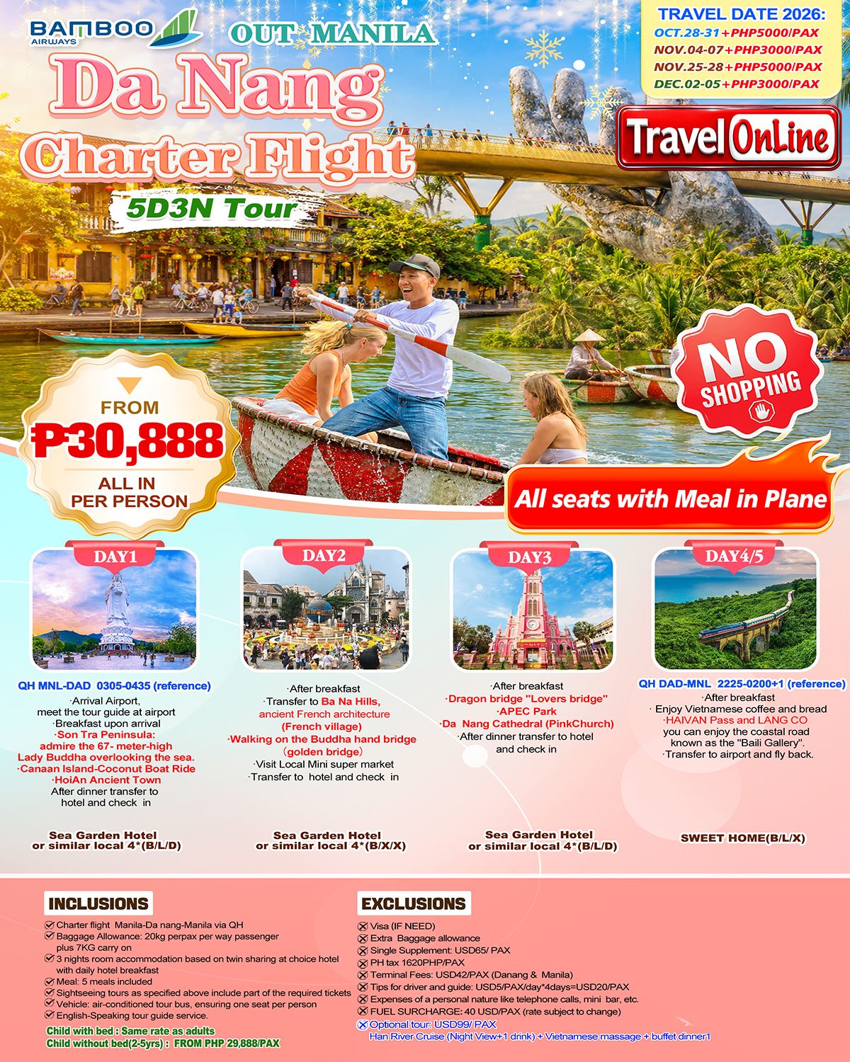 Manila-Danang-5D3N-Charter fight-QH(No-Shopping): AS LOW AS ₱30888/PAX promo image