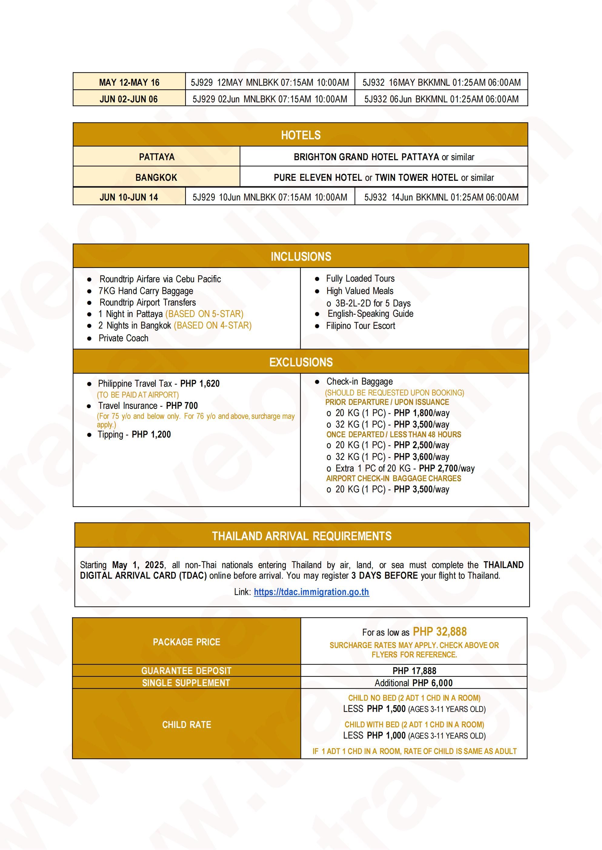 Golden Thailand 2026:  AS LOW AS ₱32888/PAX itinerary