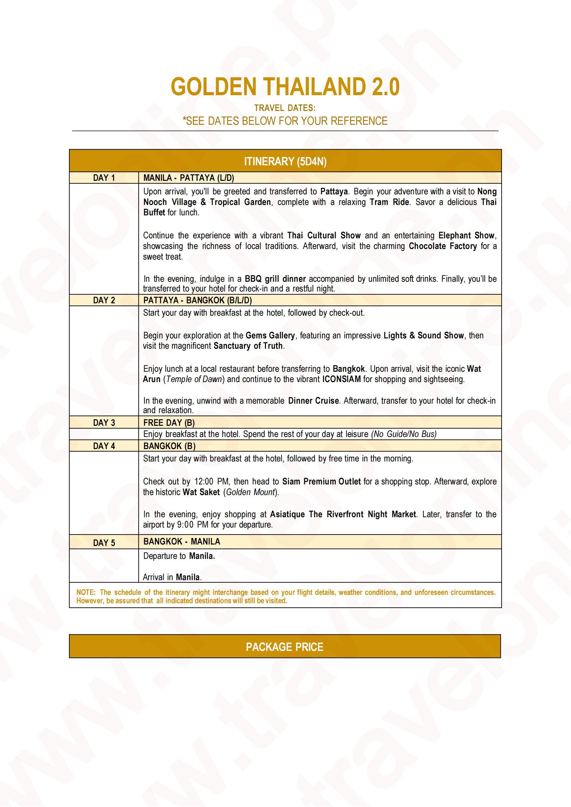 Golden Thailand 2026:  AS LOW AS ₱32888/PAX itinerary