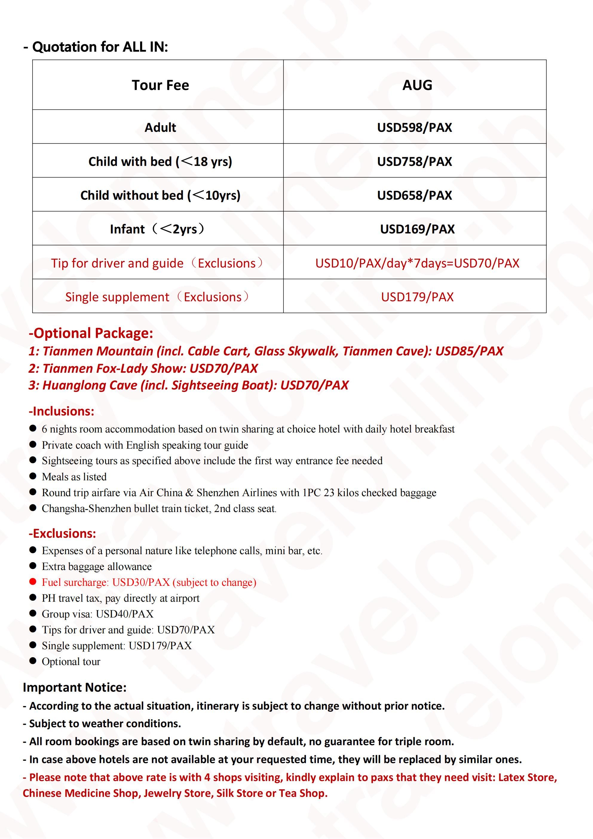 Chongqing+Avatar+Furong 7D6N(CAandZH), 2026: AS LOW AS $598/PAX itinerary