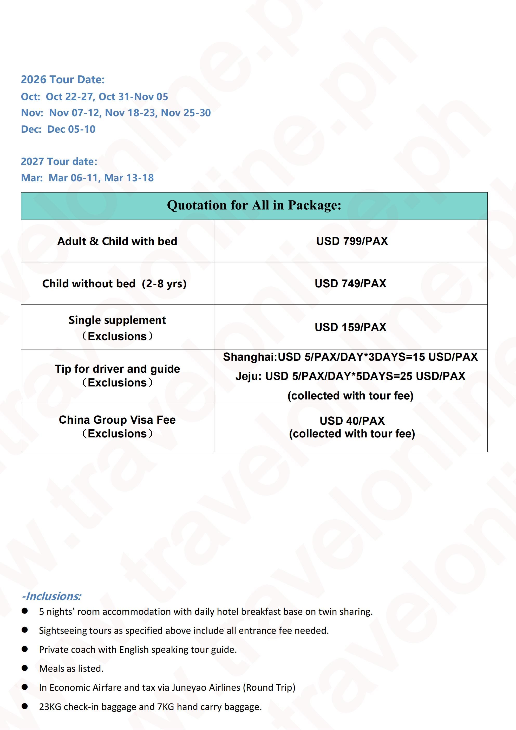 Shanghai - Jeju 6D5N Tour: AS LOW AS $799/PAX itinerary