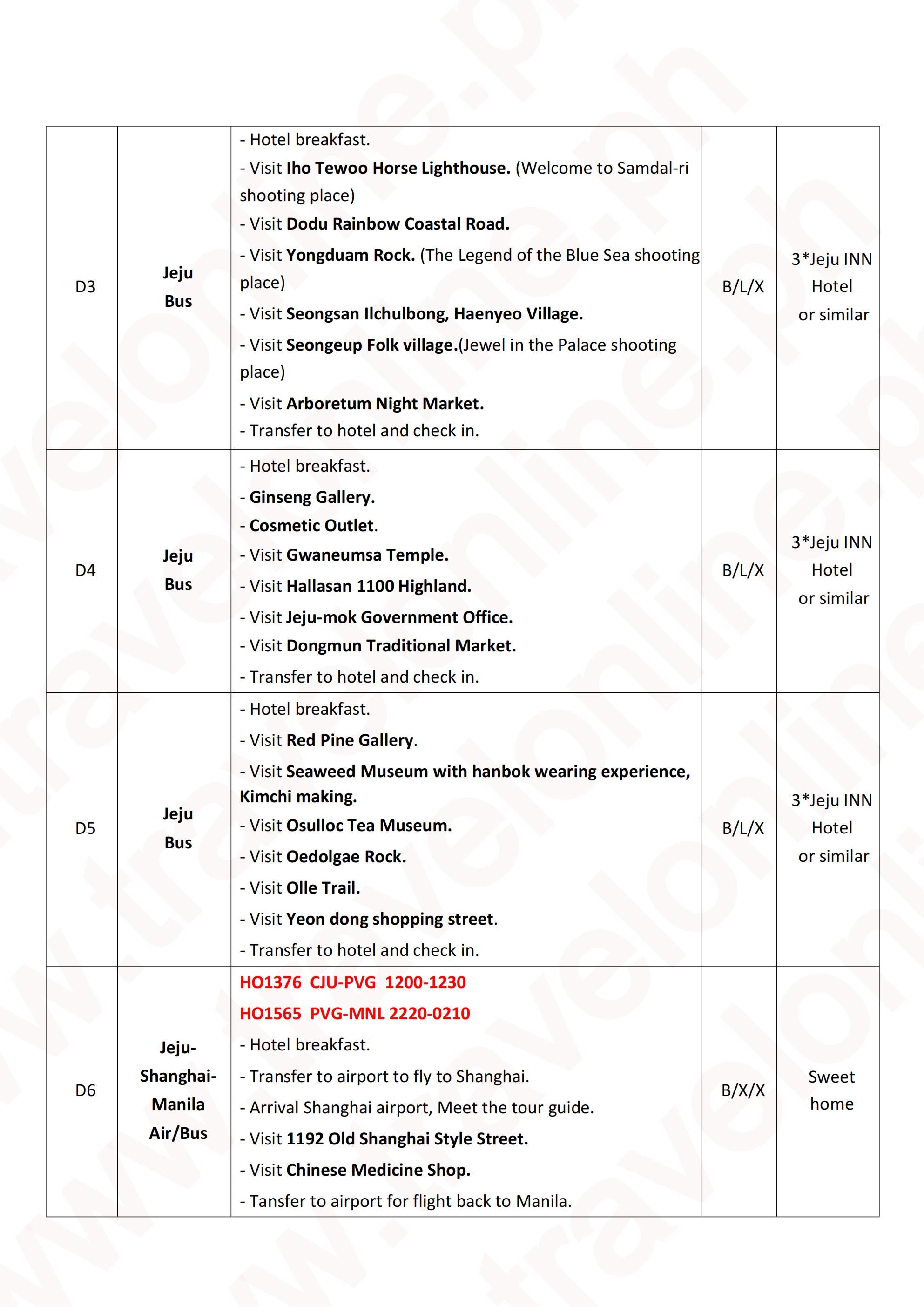 Shanghai - Jeju 6D5N Tour(Winter): AS LOW AS $799/PAX itinerary