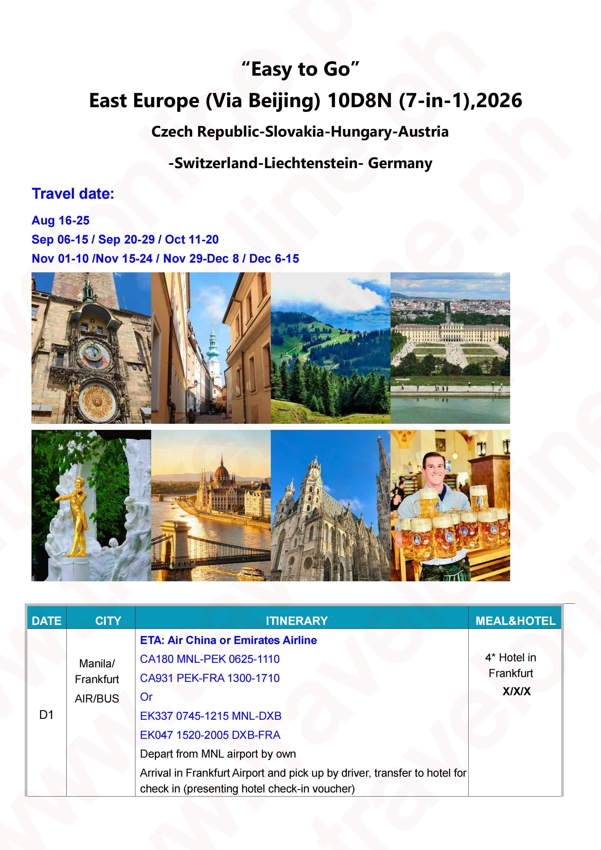 (Easy to Go) East Europe (Via Beijing) 10D8N (6-in-1),2026: AS LOW AS $2788/PAX itinerary